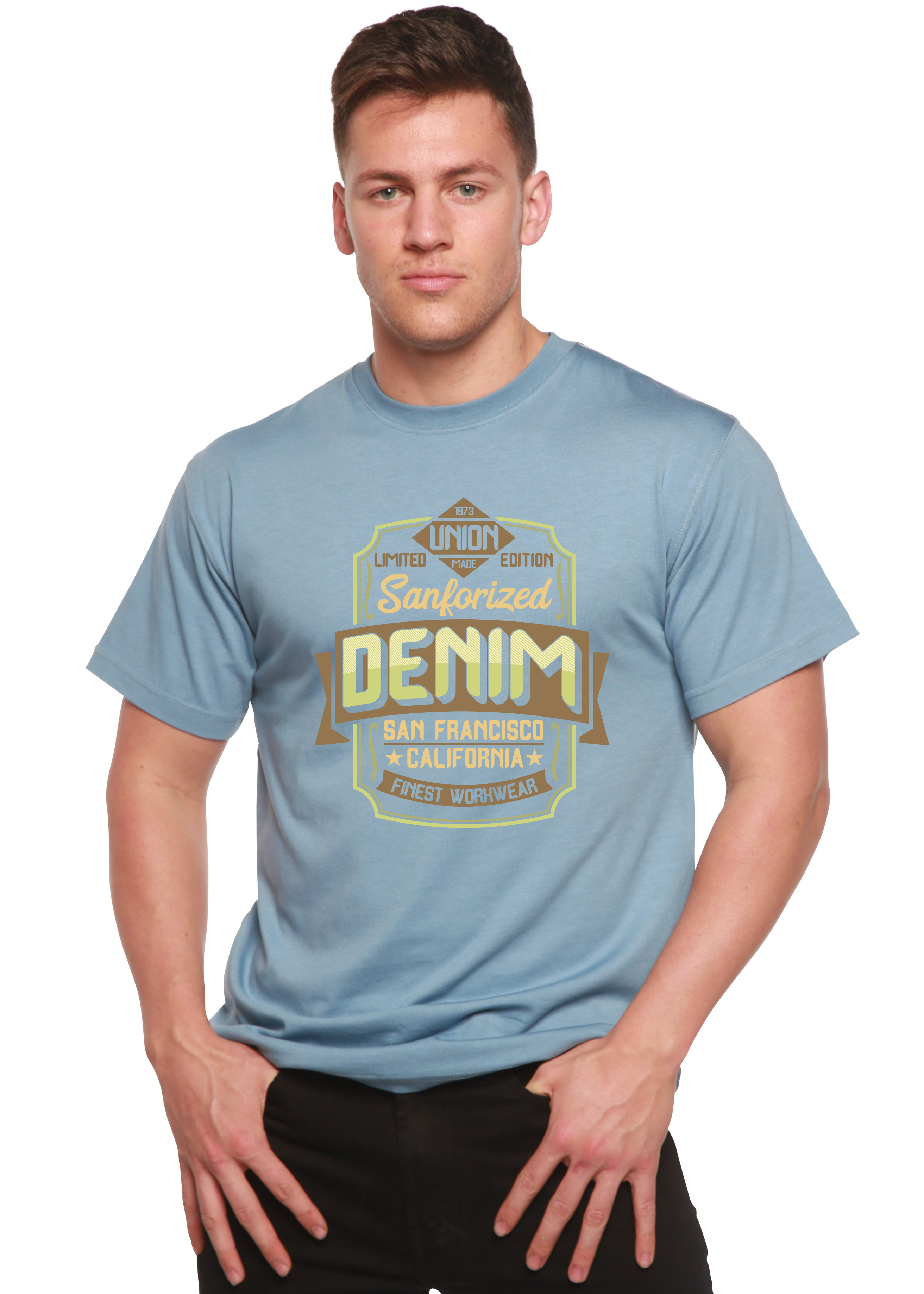 Spun Bamboo Sanforized Denim Men's Bamboo Viscose/Organic Cotton Short Sleeve Graphic T-Shirt — back view