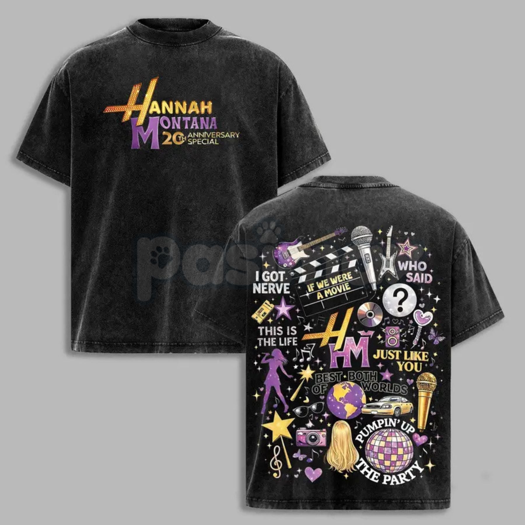 Pasimax Hannah Montana 20th Anniversary Vintage Washed T-Shirt — detail close-up