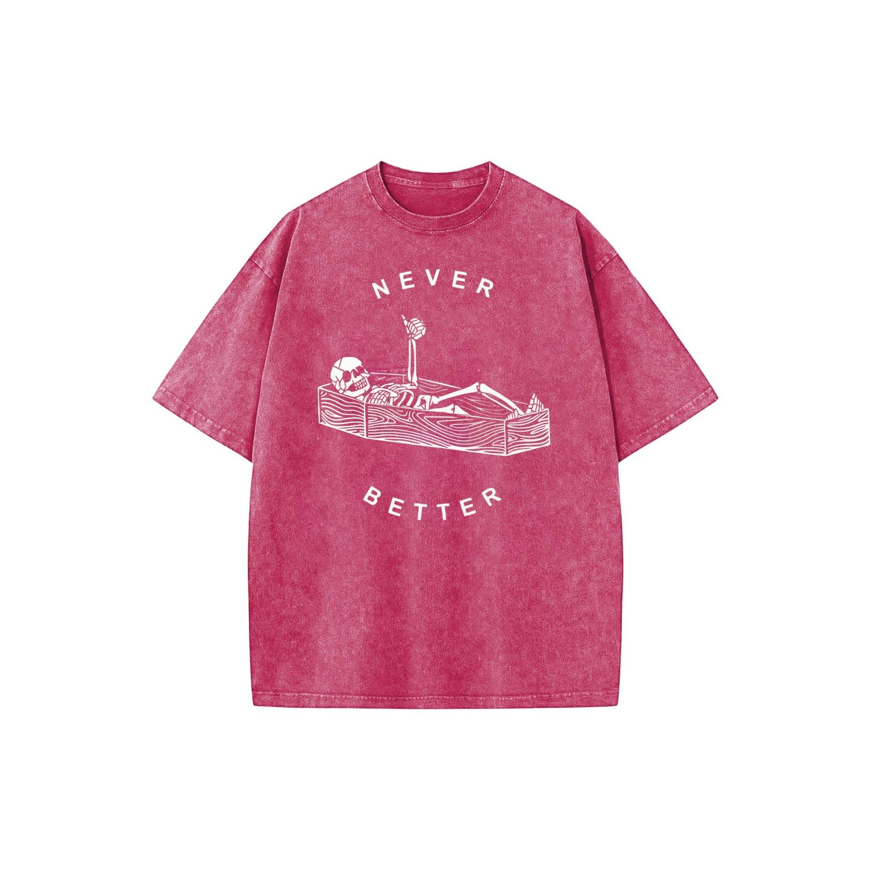 Pasimax "Never Better" Skeleton Round Neck Acid Washed T-Shirt — detail close-up