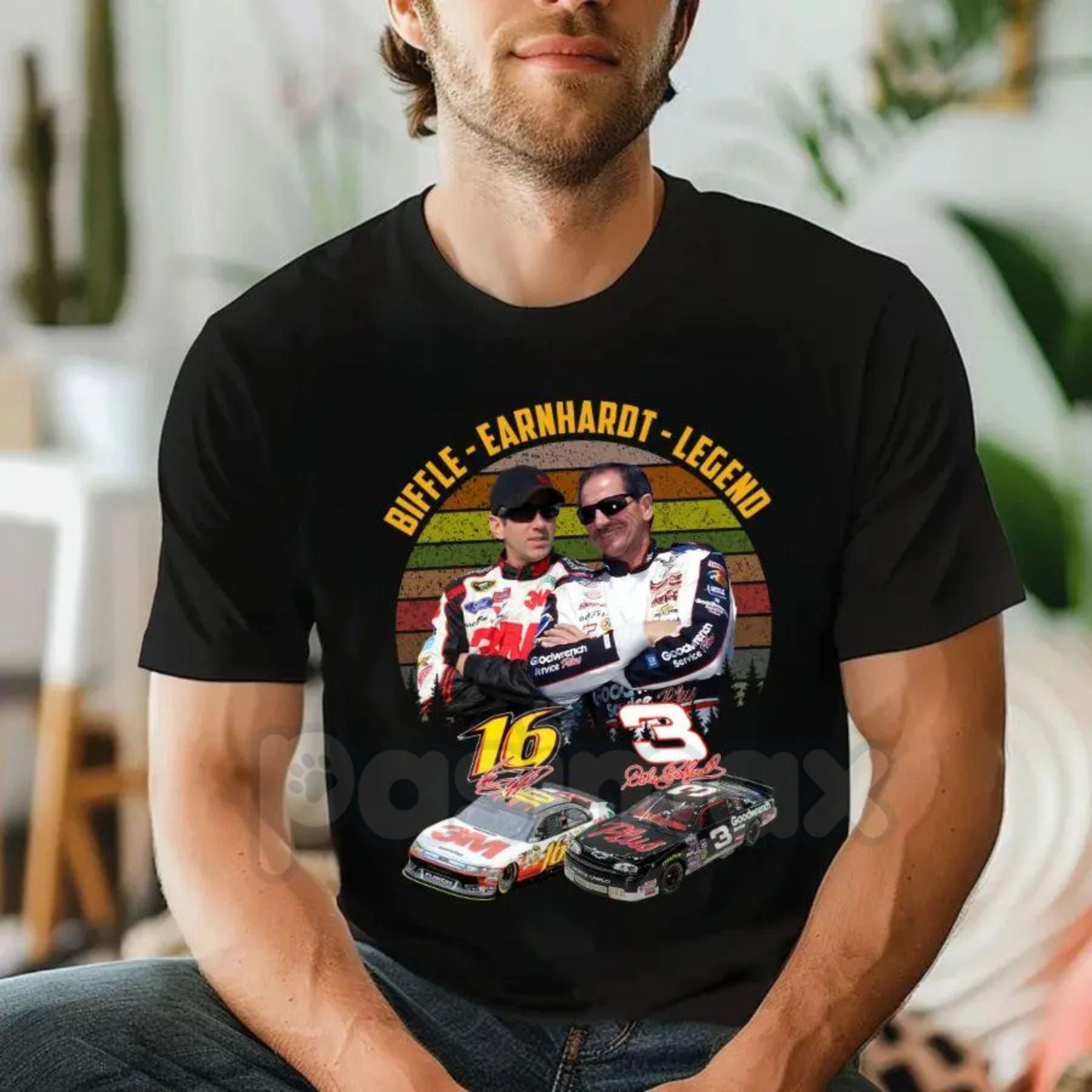 Pasimax The Biff #16 & Earnhardt "Legends Never Die" T-Shirt - Vintage Racing Graphic Tee, Classic NASCAR Inspired Fan Appare