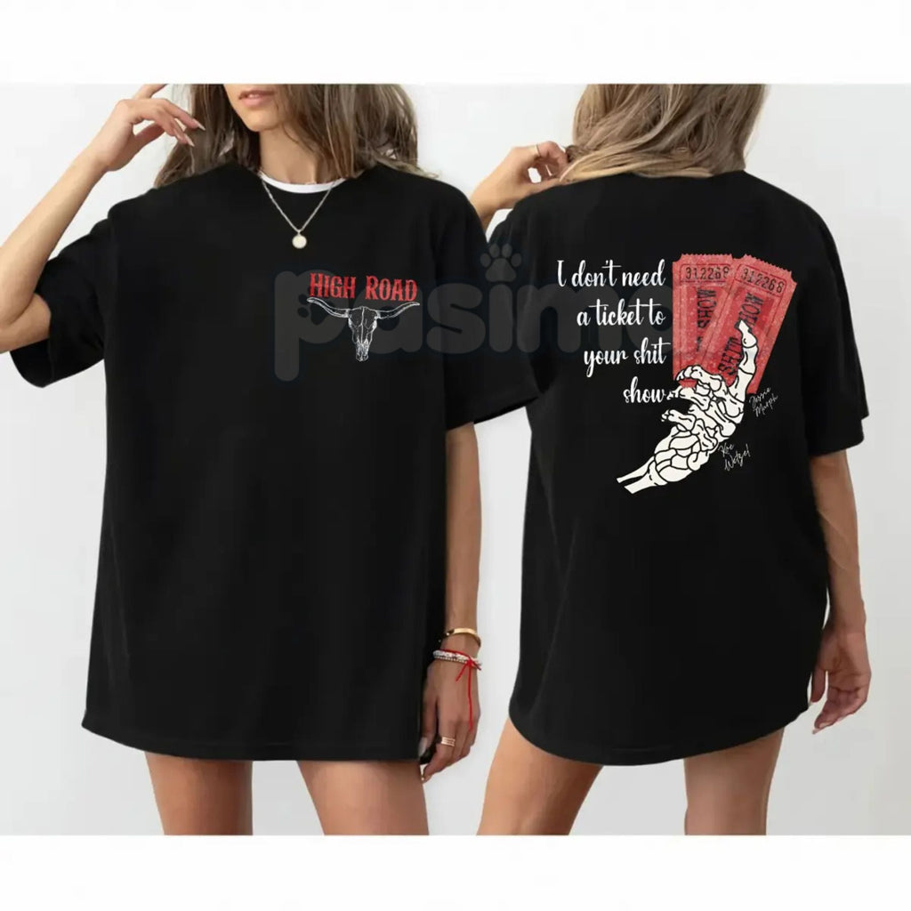 Pasimax Koe Wetzel "Ticket To Your Shit Show" 2-Sided T-Shirt - High Road Country Music Tee, Unisex Concert Apparel — detail 
