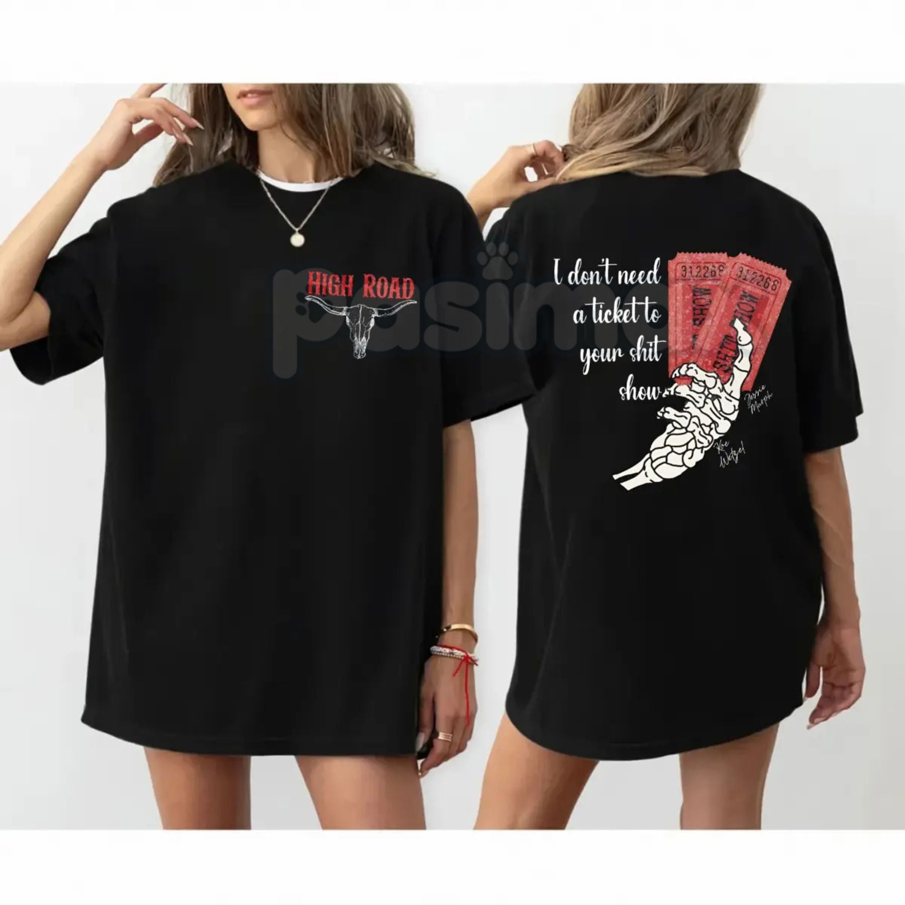 Pasimax Koe Wetzel "Ticket To Your Shit Show" 2-Sided T-Shirt - High Road Country Music Tee, Unisex Concert Apparel — detail 