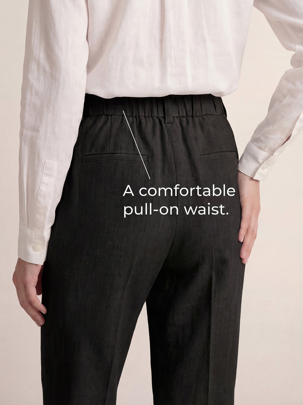 LINTICO Linen Tailored Wide Leg Full Length Pants LEIGHTON — LINTICO branding close-up