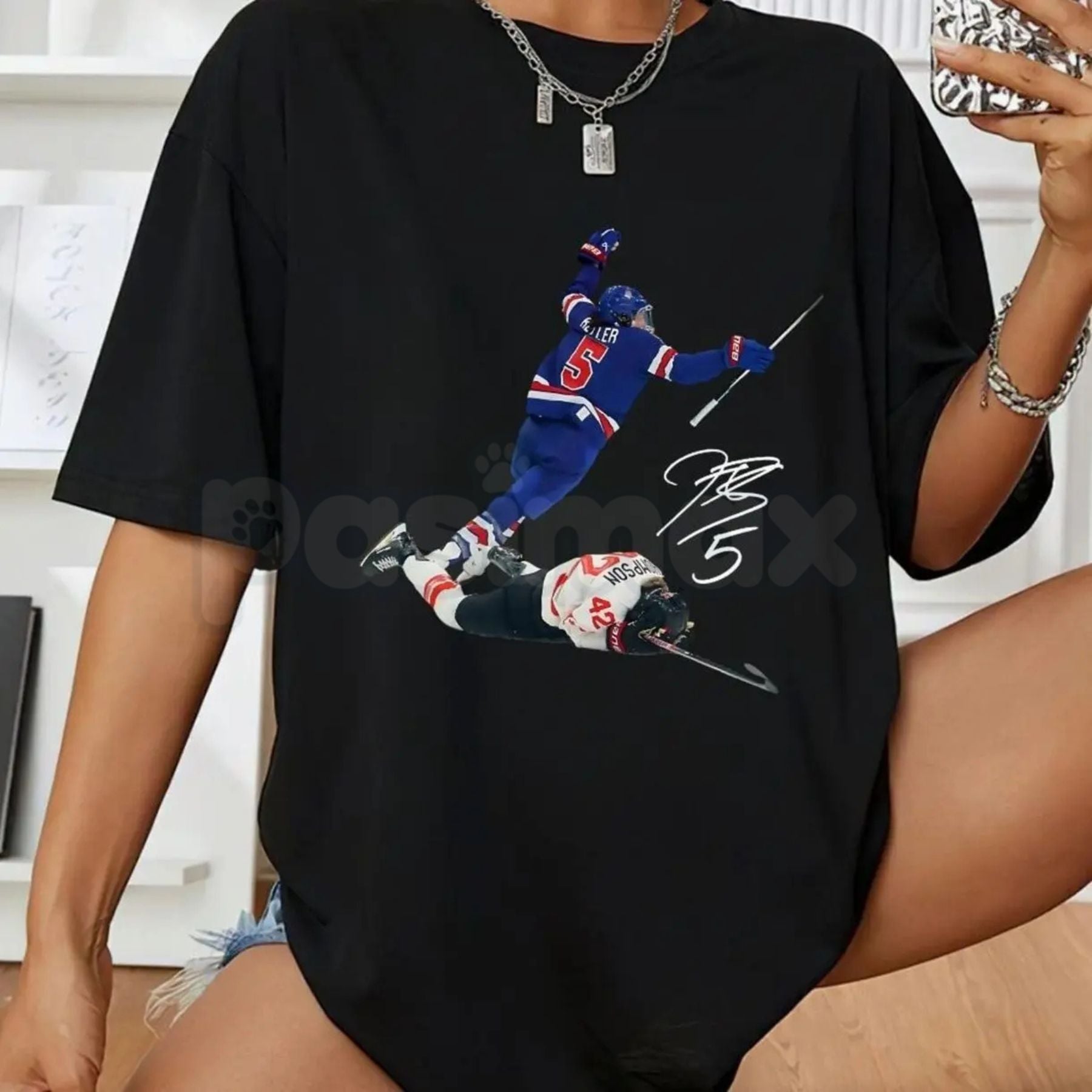 Pasimax Megan Keller & Hilary Knight Vintage Hockey T-Shirt - USA Women's Hockey Legend Graphic Tee, Retro 90s Style Sports A