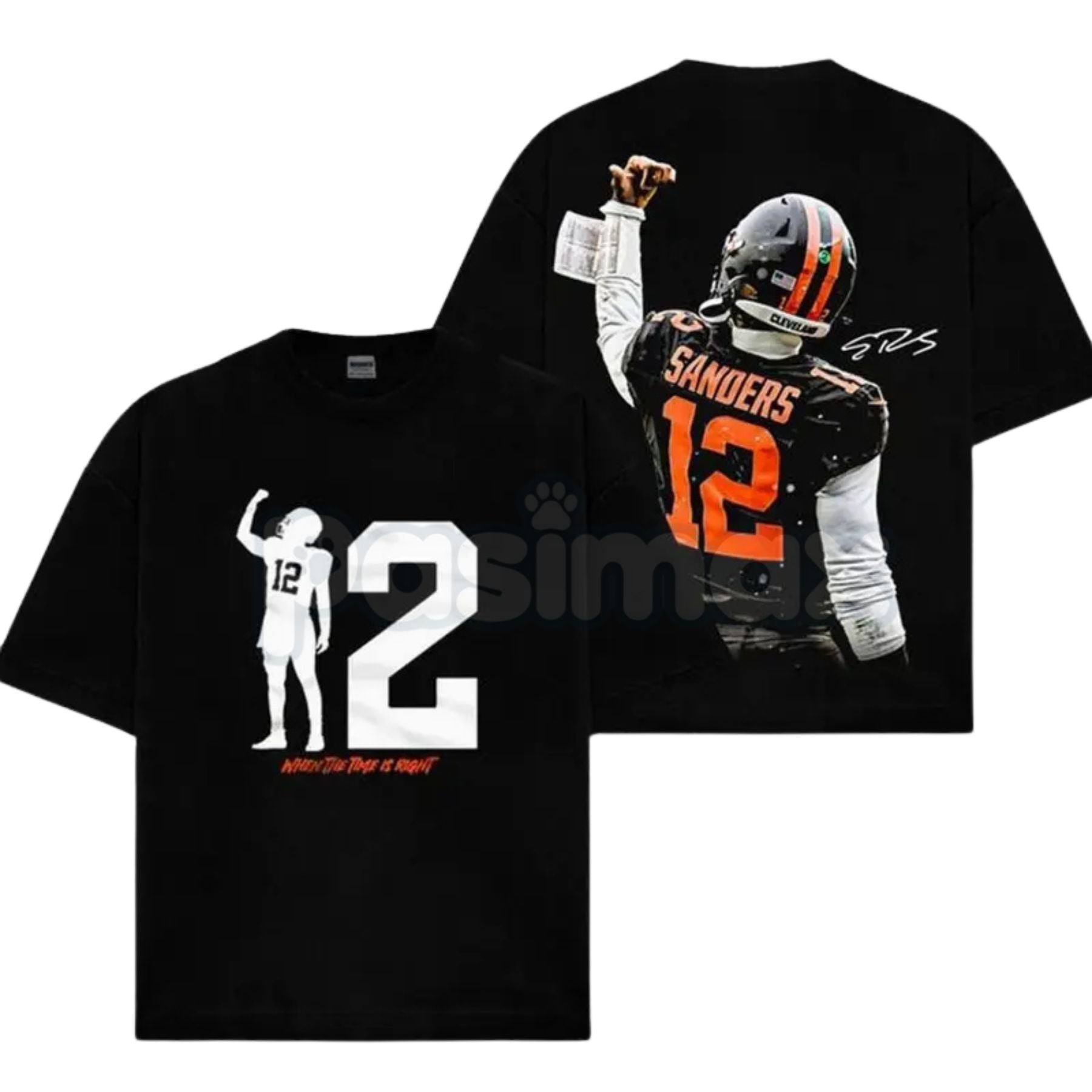 Pasimax Shedeur Sanders 12 Celly For Dawg Pound – Iconic Celebration Cotton Hoodie, Sweatshirt & T-Shirt — detail close-up