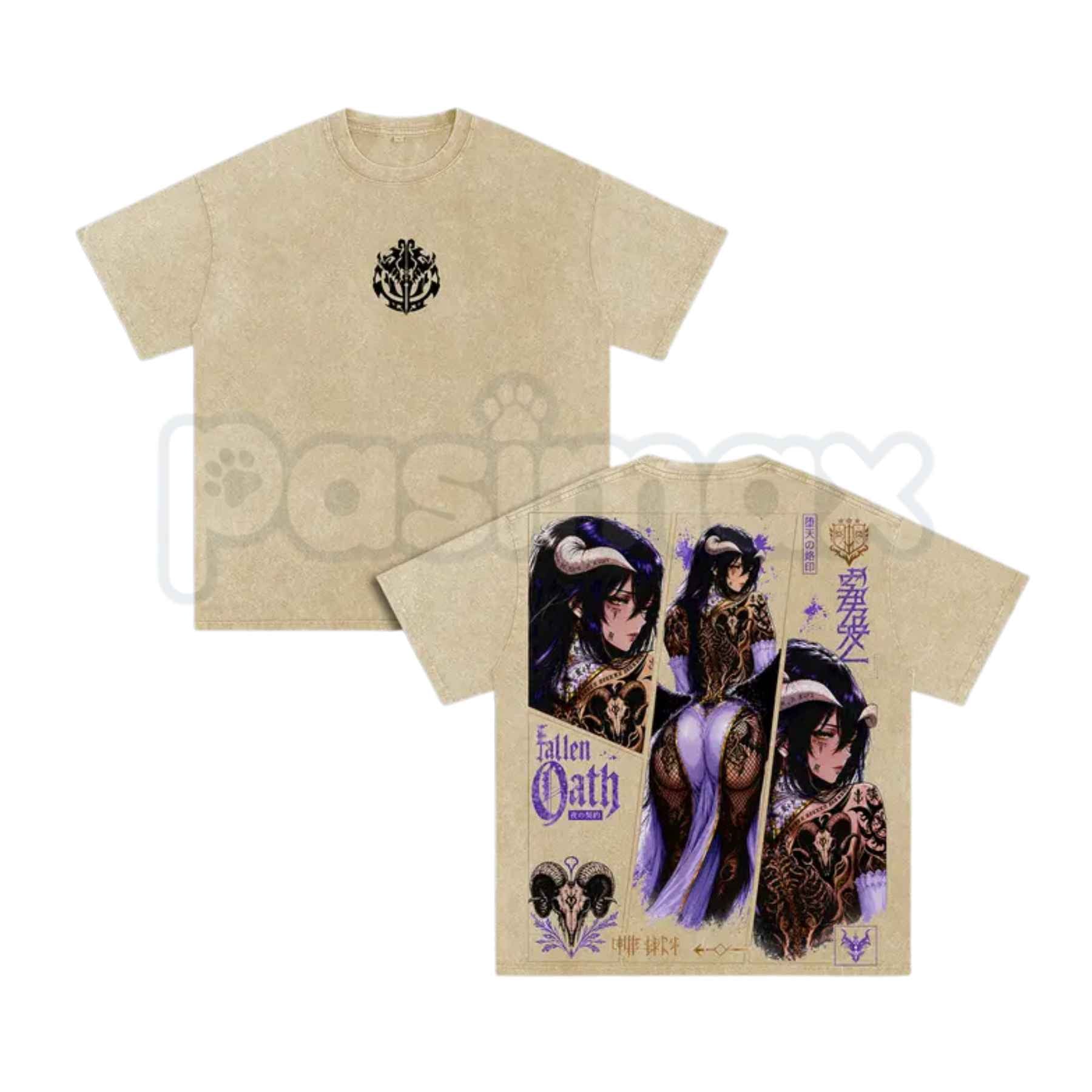 Albedo Succubus Anime T-Shirt – Retro Overlord Graphic Tee, Vintage Washed Dark Fantasy Lightweight Cotton Unisex Manga Top