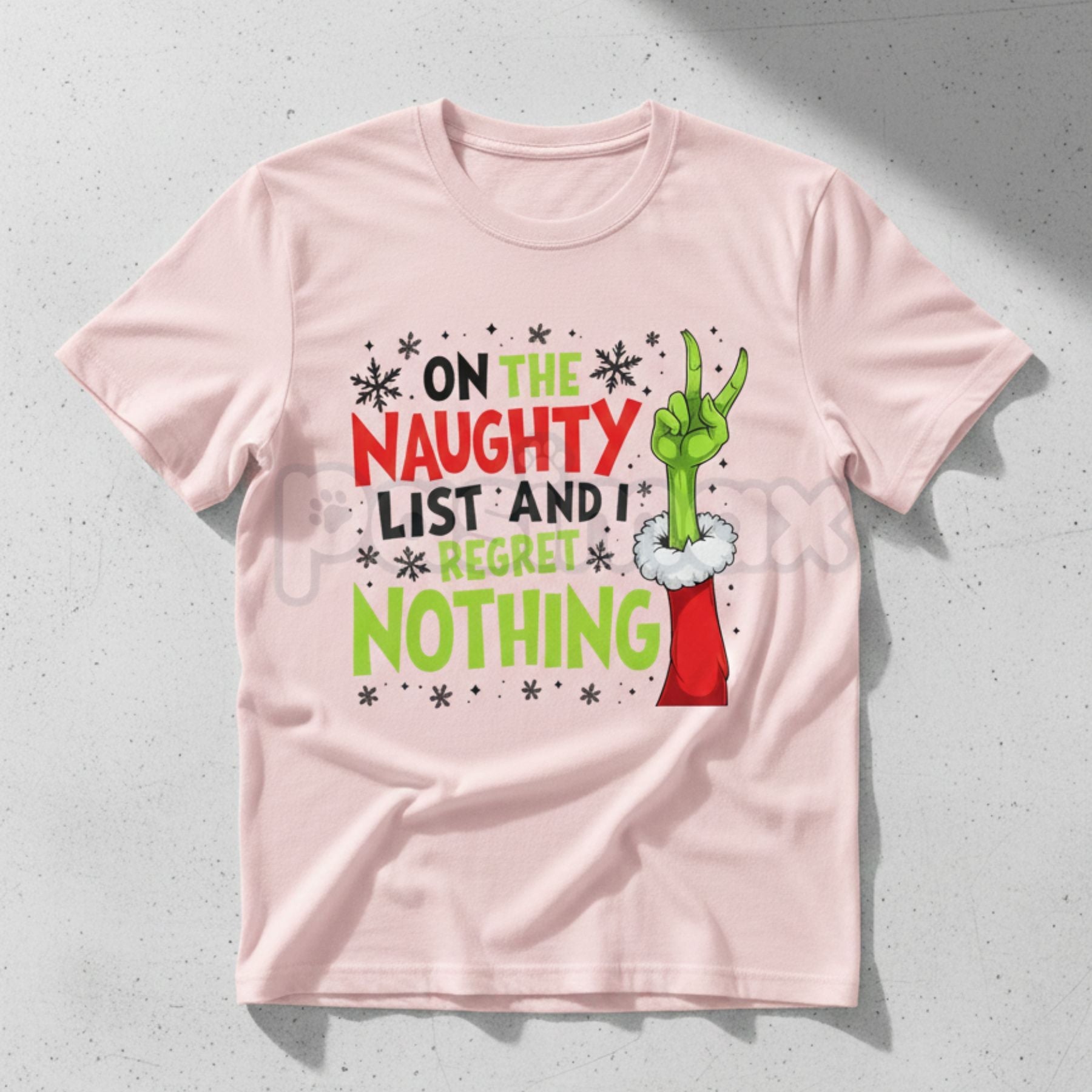 Pasimax "On The Naughty List And I Regret Nothing" Grinch Christmas Tee - Sassy Holiday Slogan Shirt, Unapologetic Festive Ap