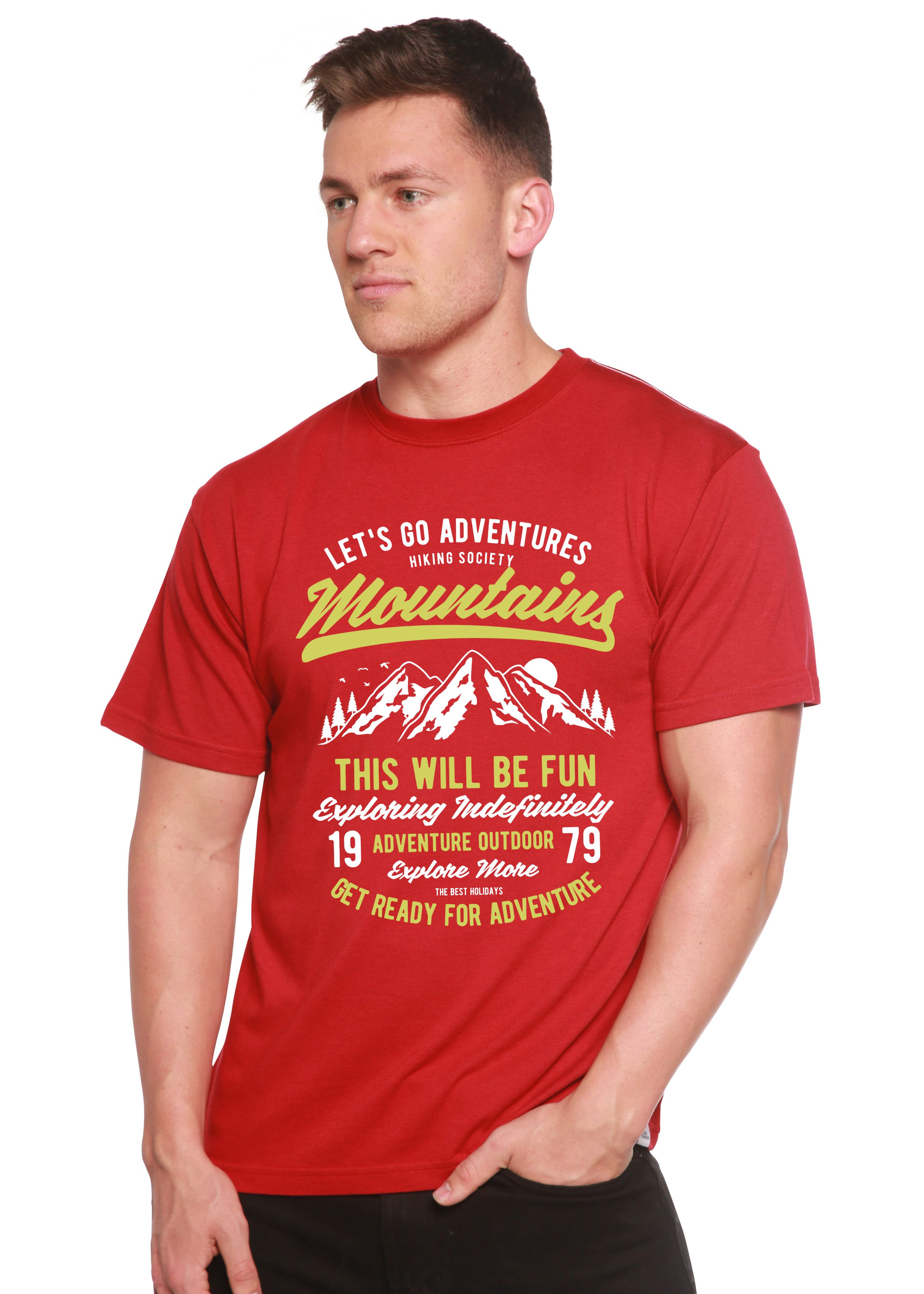Spun Bamboo Let's Go Adventure Men's Bamboo Viscose/Organic Cotton Short Sleeve Graphic T-Shirt — lifestyle context