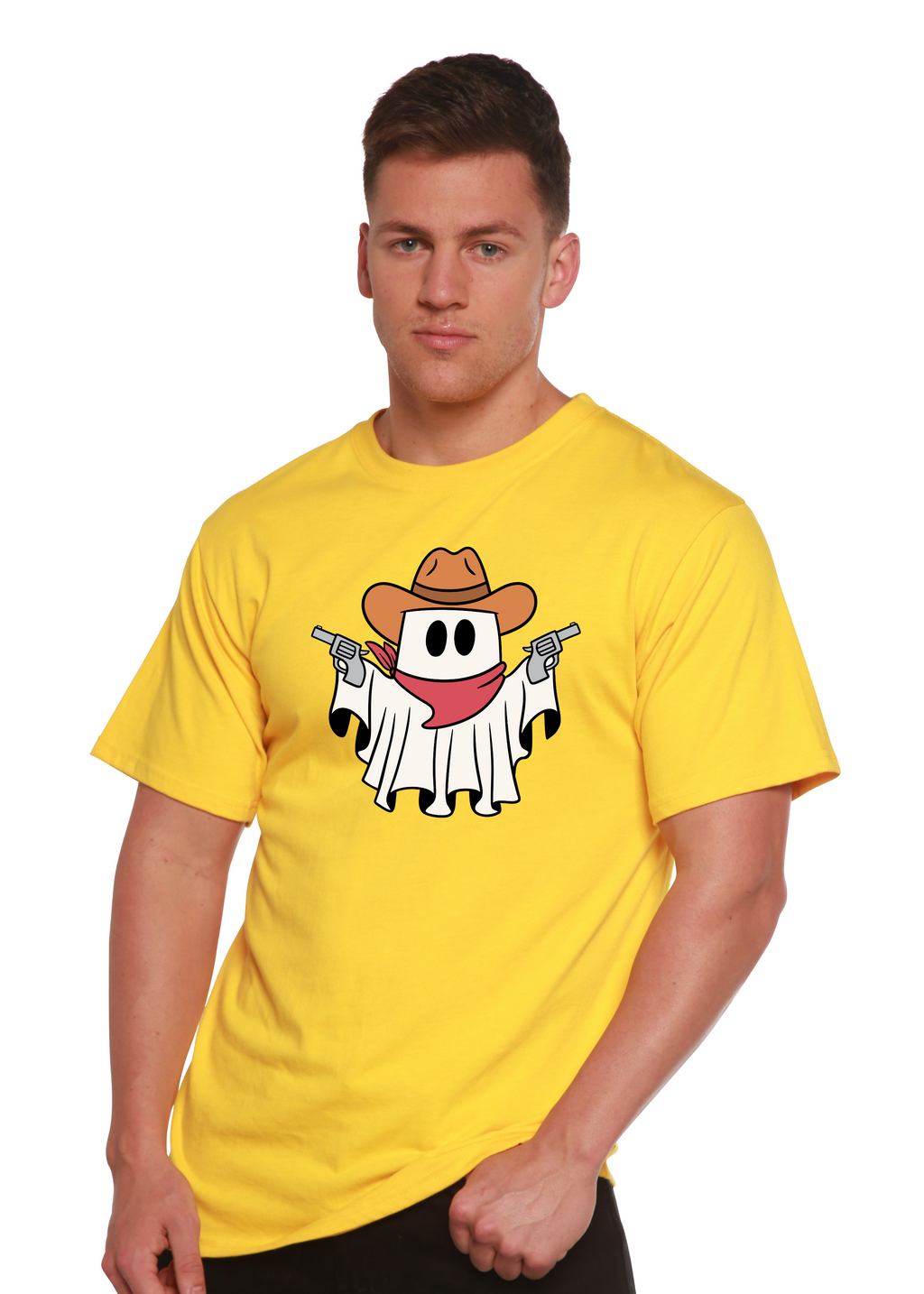 Spun Bamboo Cowboy Ghost Unisex Bamboo Viscose/Organic Cotton Short Sleeve Graphic T-Shirt — color detail