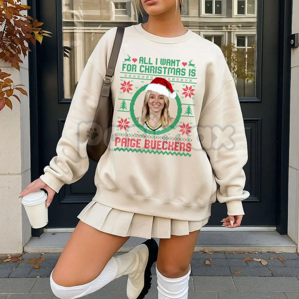 Pasimax "All I Want For Christmas Is Paige Bueckers" Sweatshirt | UConn Huskies Basketball Fan Gift | Women's College B-Ball 