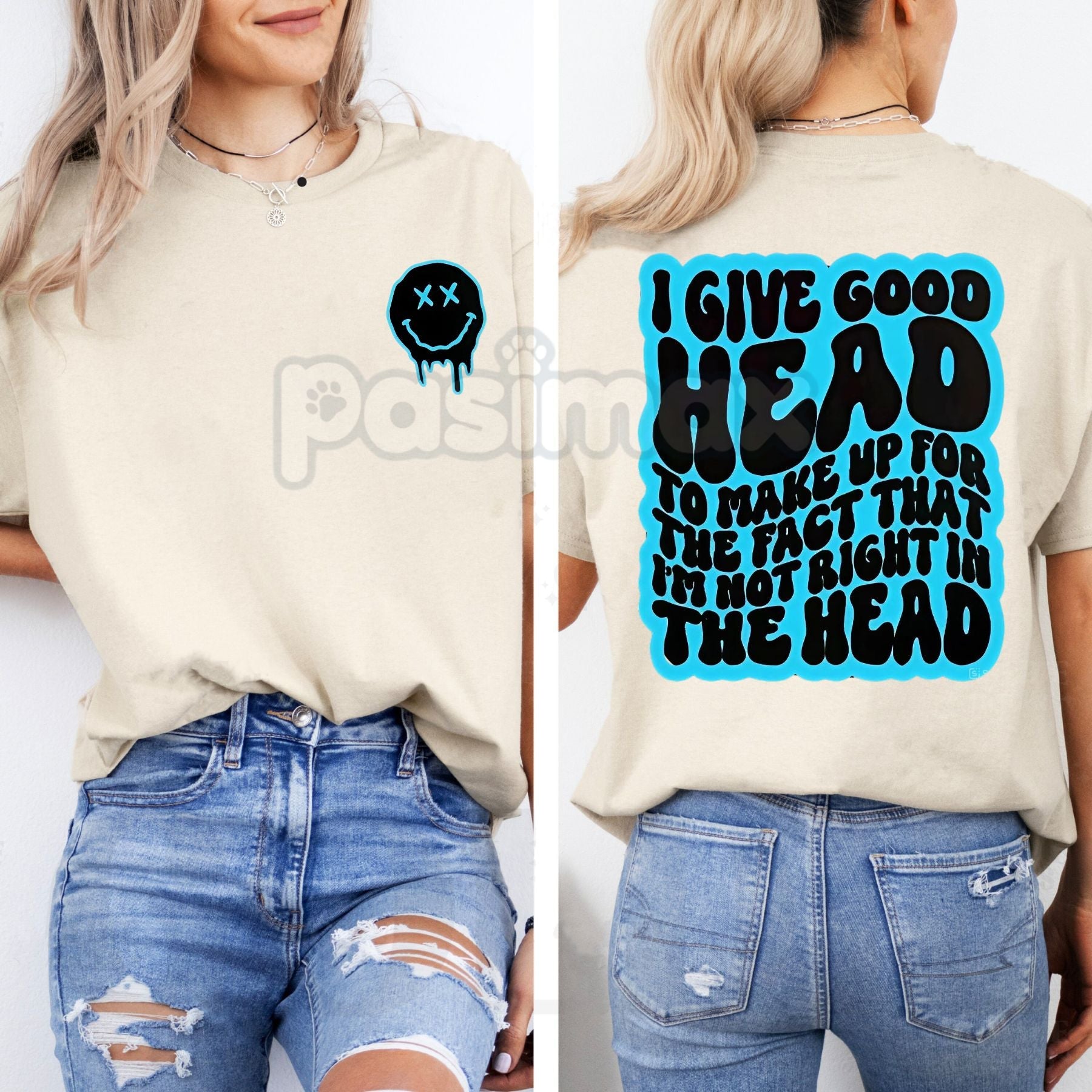 Pasimax "Not Right in the Head" Funny Sarcastic T-Shirt - Retro Wavy Lettering Graphic Tee, Cute Sarcasm Humor Shirt, Trendy 