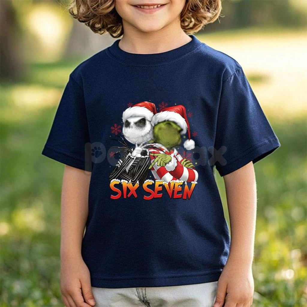Pasimax Six Seven Christmas Meme Shirt – Funny Viral 67 Xmas T-Shirt, Holiday Humor Gift Tee — detail close-up
