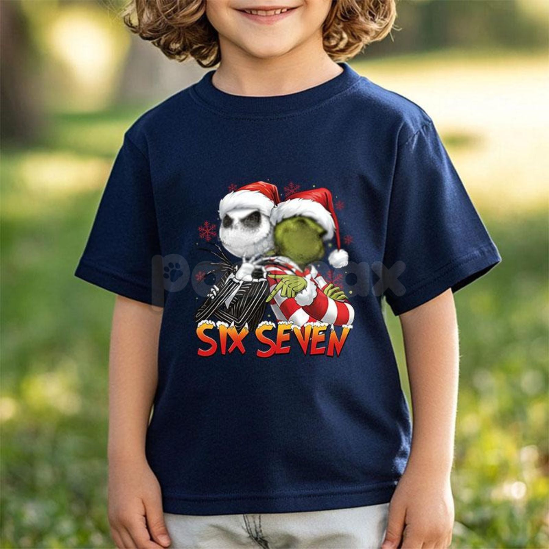 Pasimax Six Seven Christmas Meme Shirt – Funny Viral 67 Xmas T-Shirt, Holiday Humor Gift Tee — detail close-up