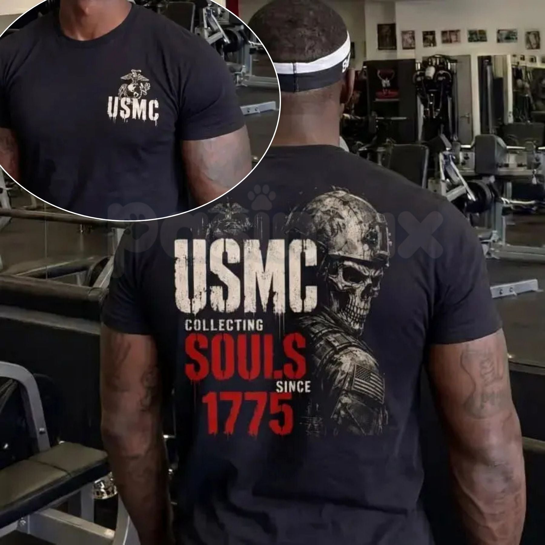 USMC 1775 Skull Print T-Shirt – Marine Corps Birthday Graphic Tee, Classic US Marine Vet Pride Unisex Cotton Shirt