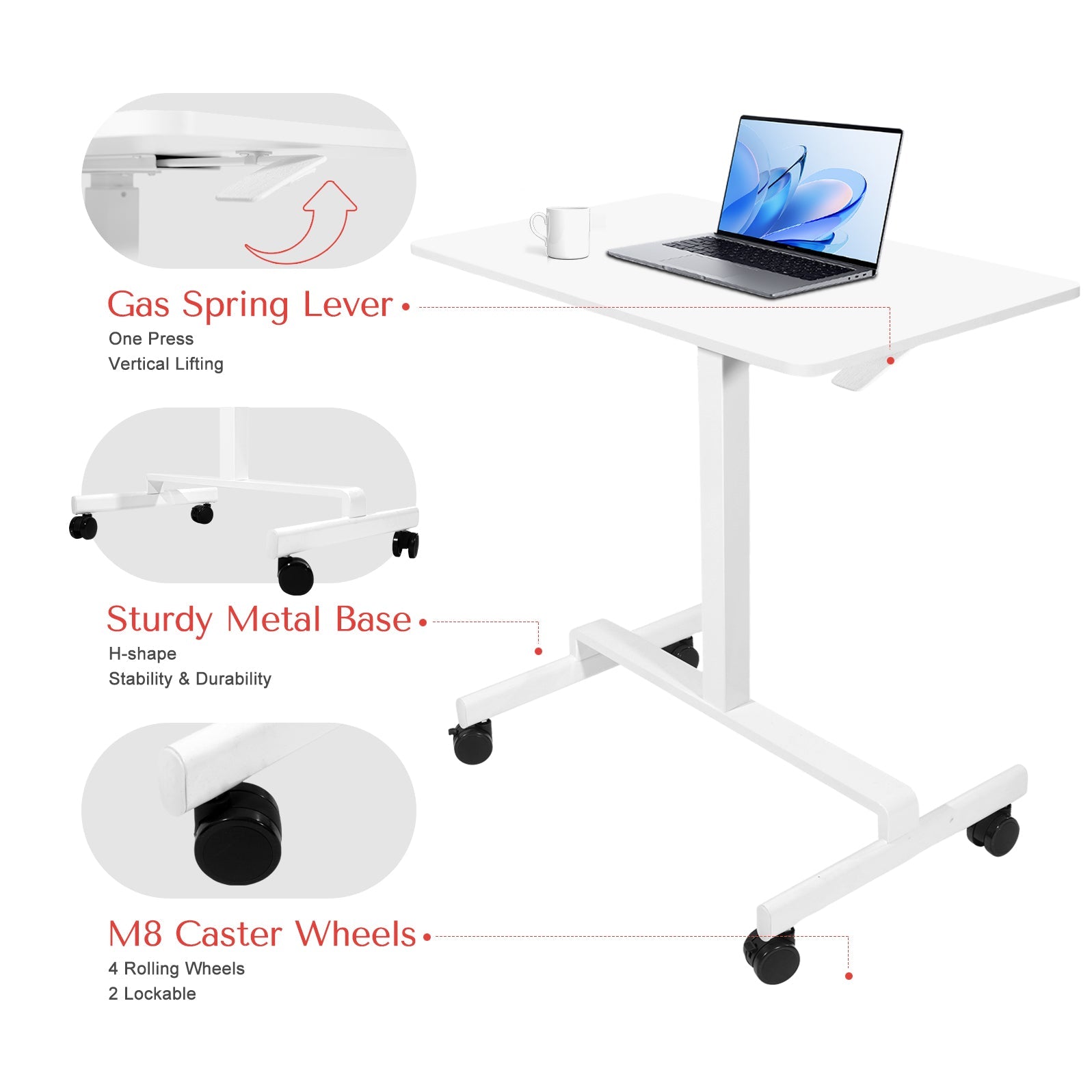 DeerRun® Adjustable Standing Desk - 31.5''L *18.9''W Large Rolling Laptop Desk for Treadmills, view 2