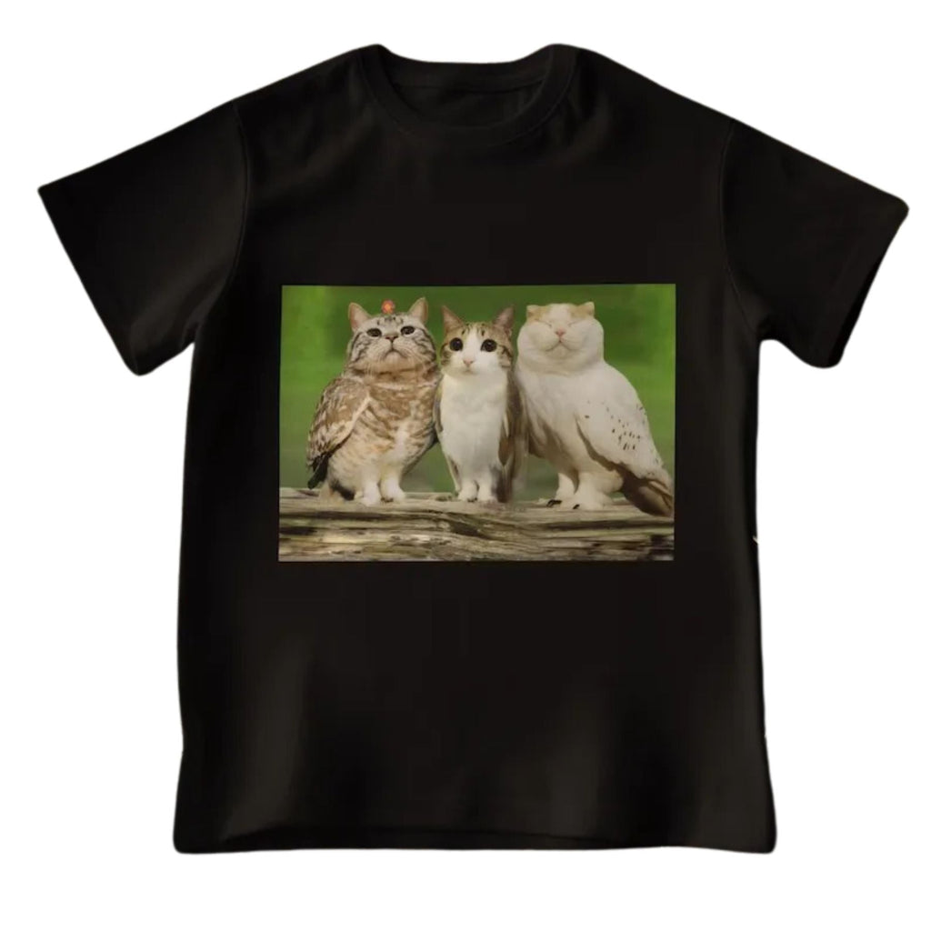 Pasimax "Meowl with Family" Meme T-shirt — detail close-up