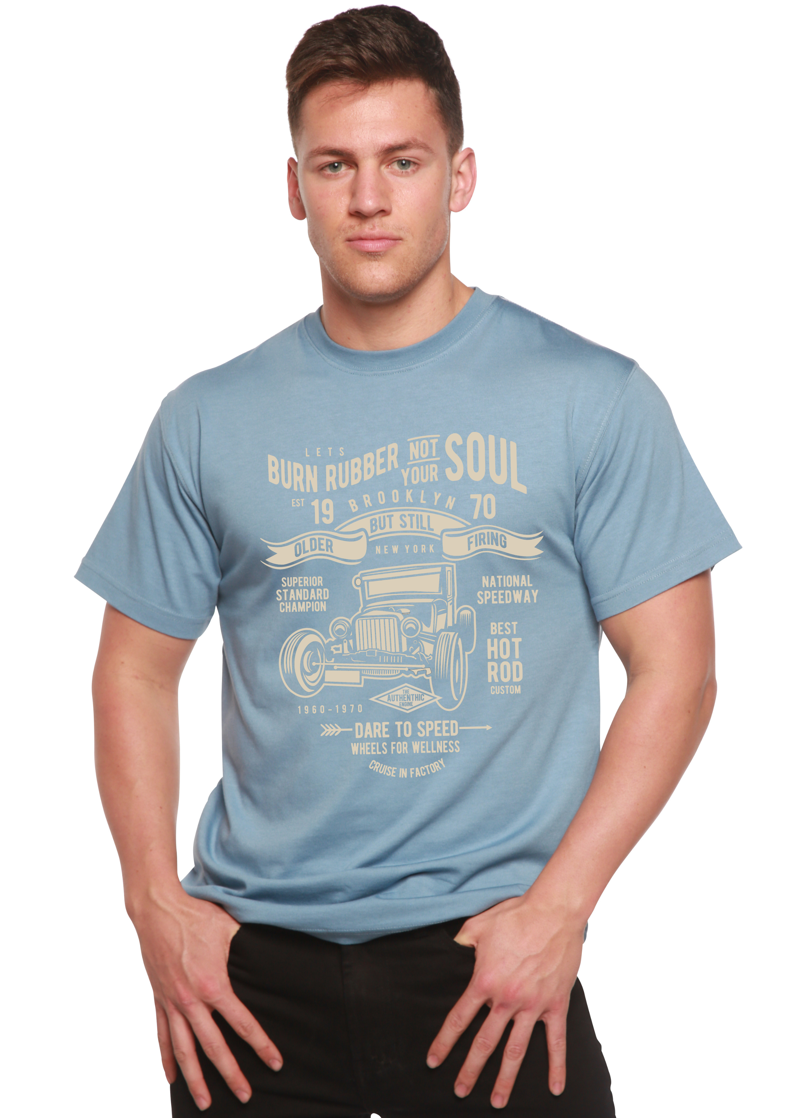Spun Bamboo Burn Rubber Men's Bamboo Viscose/Organic Cotton Short Sleeve Graphic T-Shirt — side view