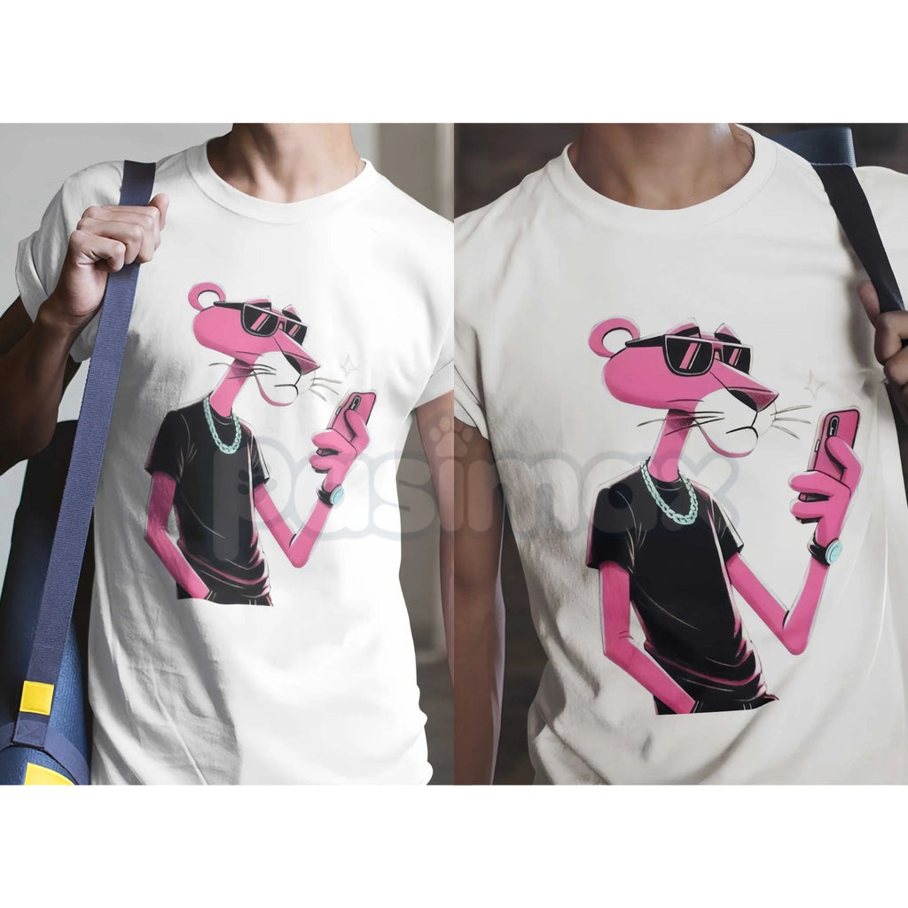 Pasimax Pink Panther Wears Glasses Funny T-Shirt - Cool Sophisticated Feline Graphic Tee, Premium 100% Cotton Retro Cartoon S