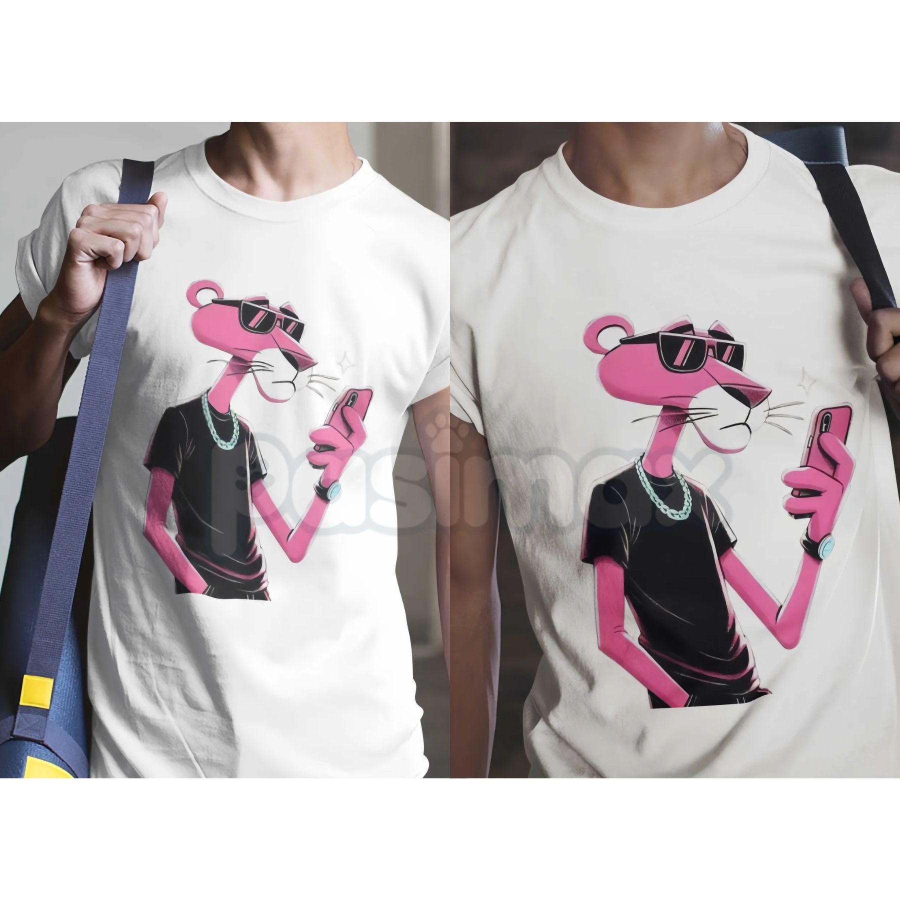 Pasimax Pink Panther Wears Glasses Funny T-Shirt - Cool Sophisticated Feline Graphic Tee, Premium 100% Cotton Retro Cartoon S