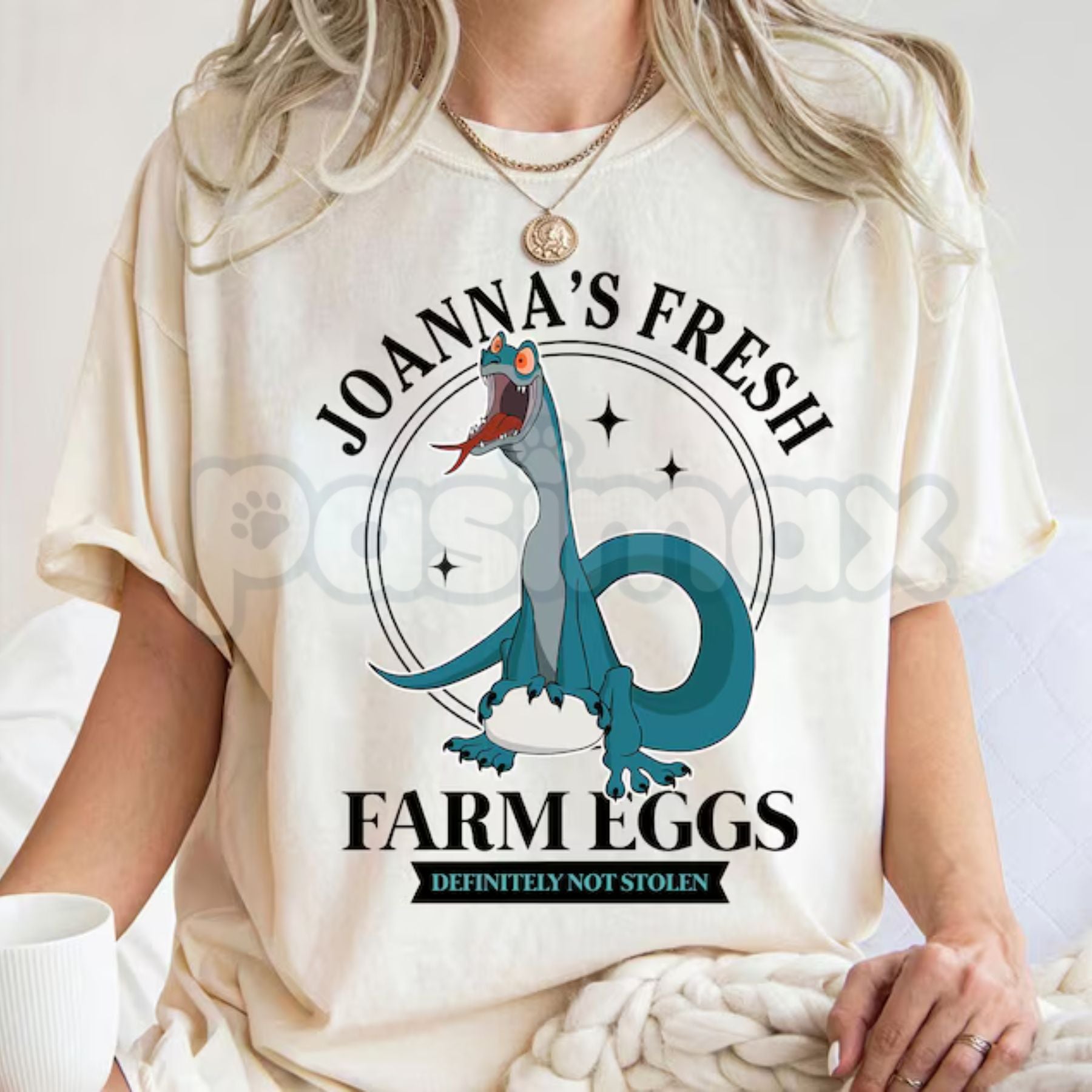 Joanna "Fresh Farm Eggs" T-Shirt – Retro Rescuers Down Under Novelty Quote Graphic Tee