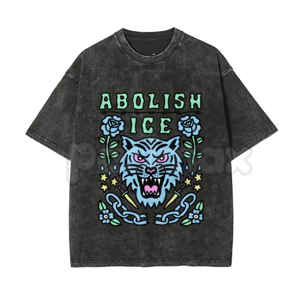 Unisex Abolish ICE Vintage Washed T-Shirt – Satirical Political Graphic Tee, Lightweight Retro Cotton Activist Top