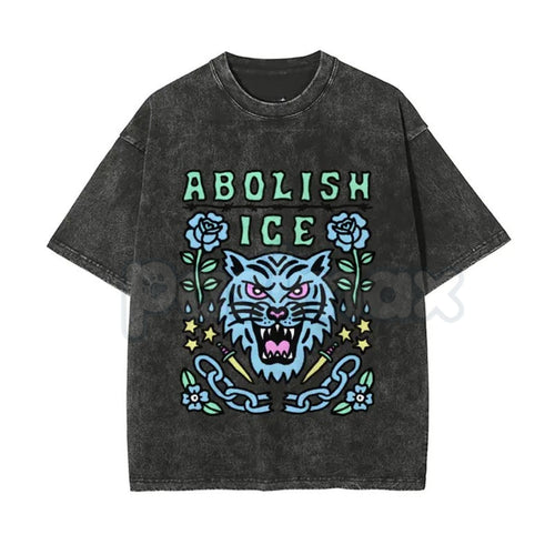 Unisex Abolish ICE Vintage Washed T-Shirt – Satirical Political Graphic Tee, Lightweight Retro Cotton Activist Top