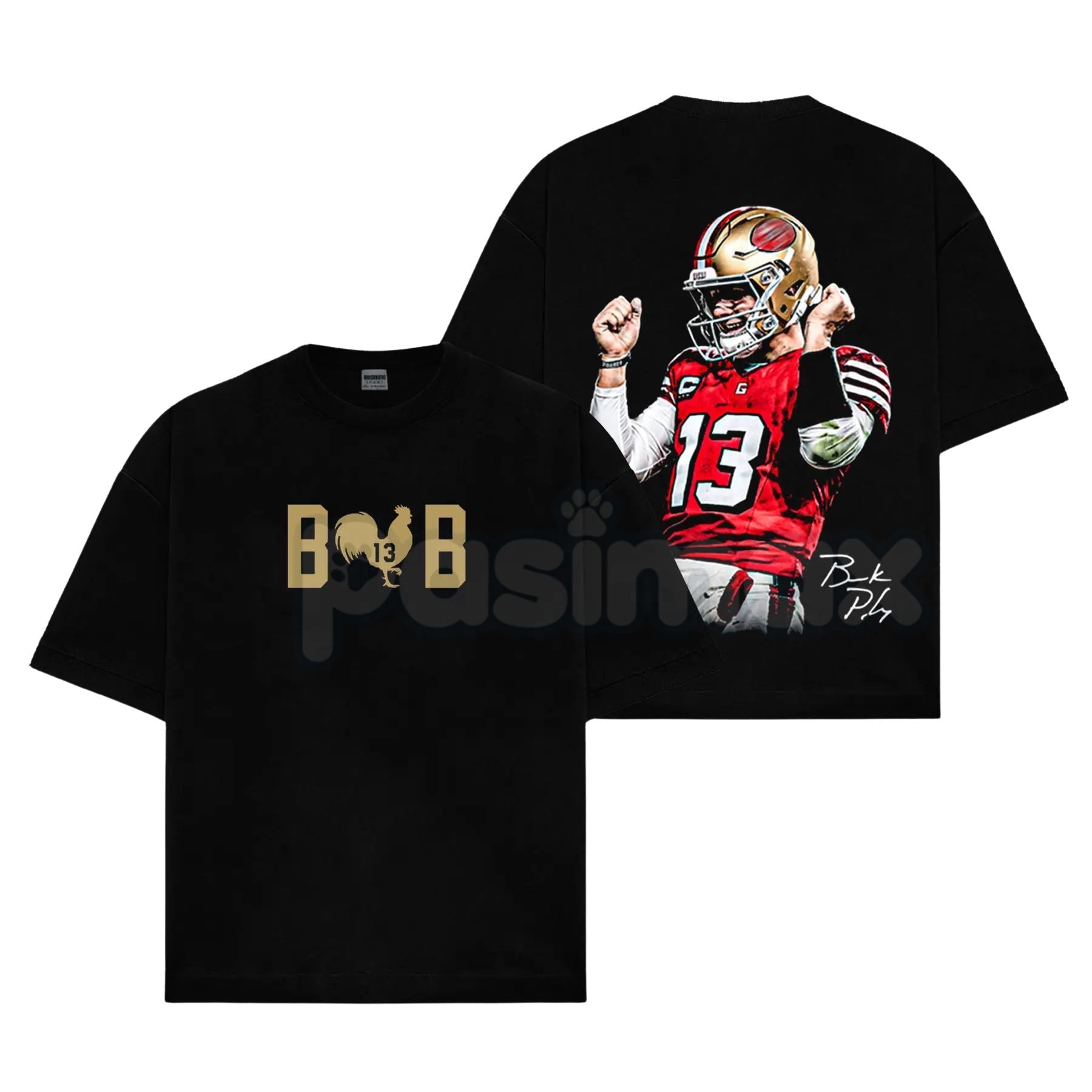 Pasimax Brock Purdy 13 'Big Cock Brock' For Niner Gang – Funny Game Day Cotton Hoodie, T-Shirt & Sweatshirt — detail close-up