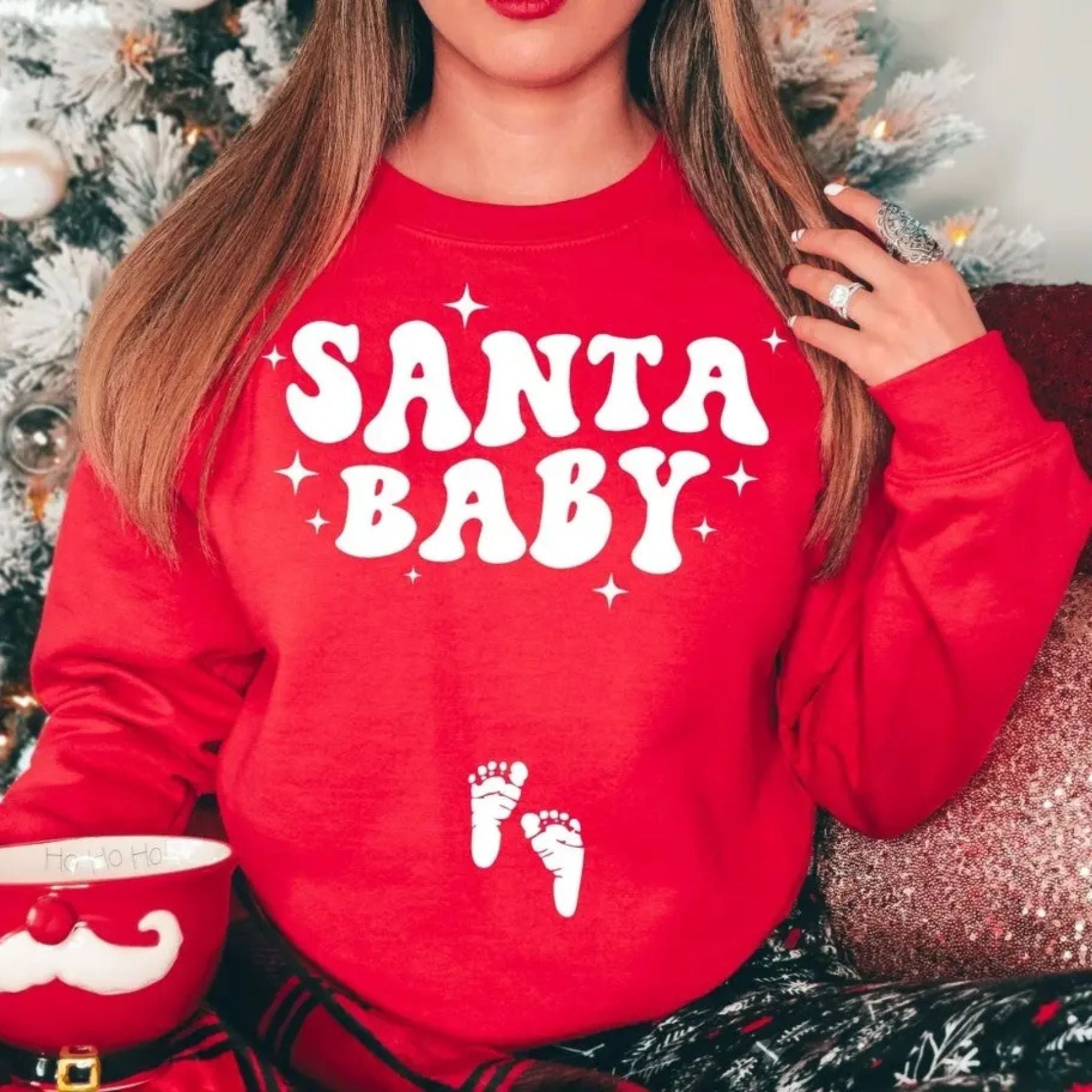 Pasimax Christmas Pregnancy Announcement Sweatshirt — detail close-up