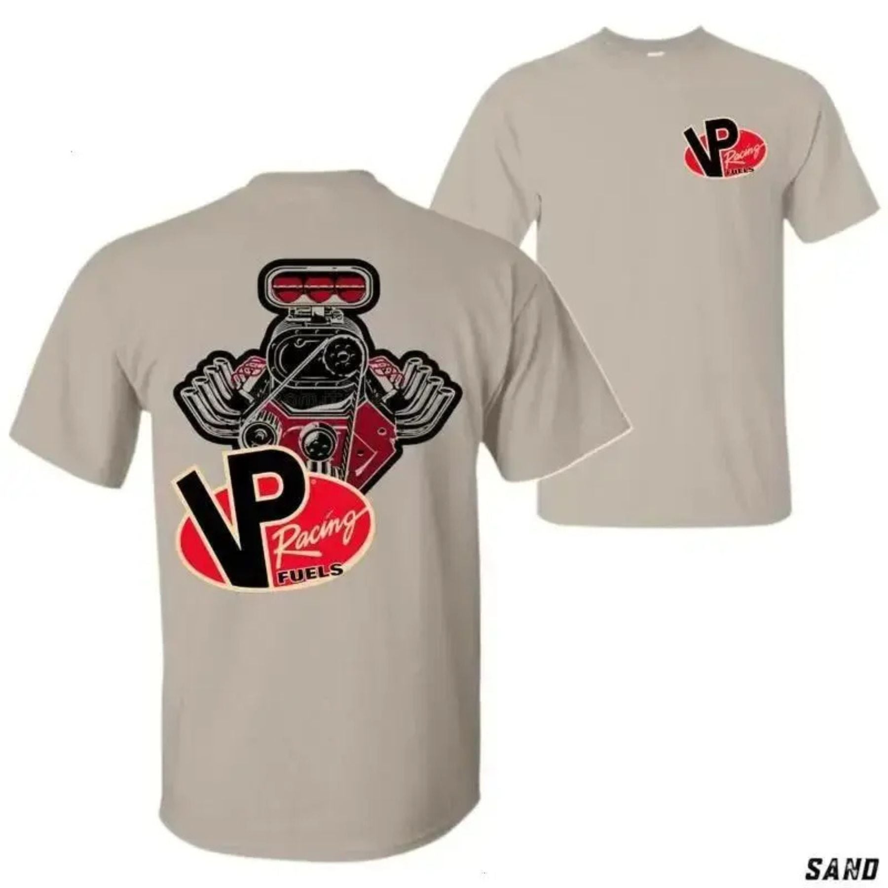 Pasimax VP Racing Fuels V8 Engine Graphic Tee — detail close-up