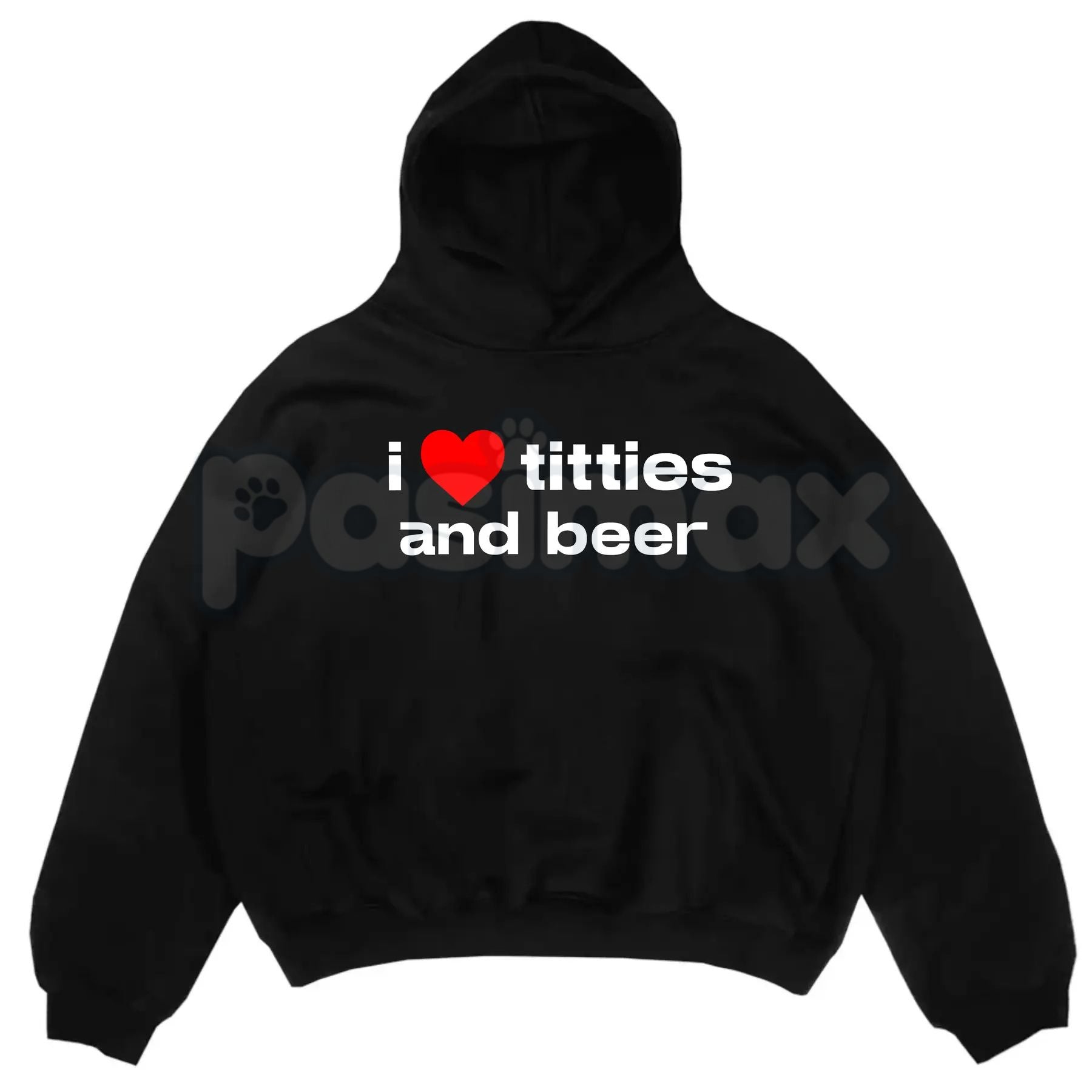 Pasimax "I Love Titties and Beer" Hoodie – Funny Adult Humor Slogan Pullover, Raunchy Party Apparel, Unisex — detail close-up