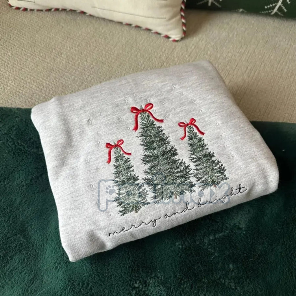 Pasimax Merry & Bright Christmas Tree Embroidered Sweatshirt — detail close-up