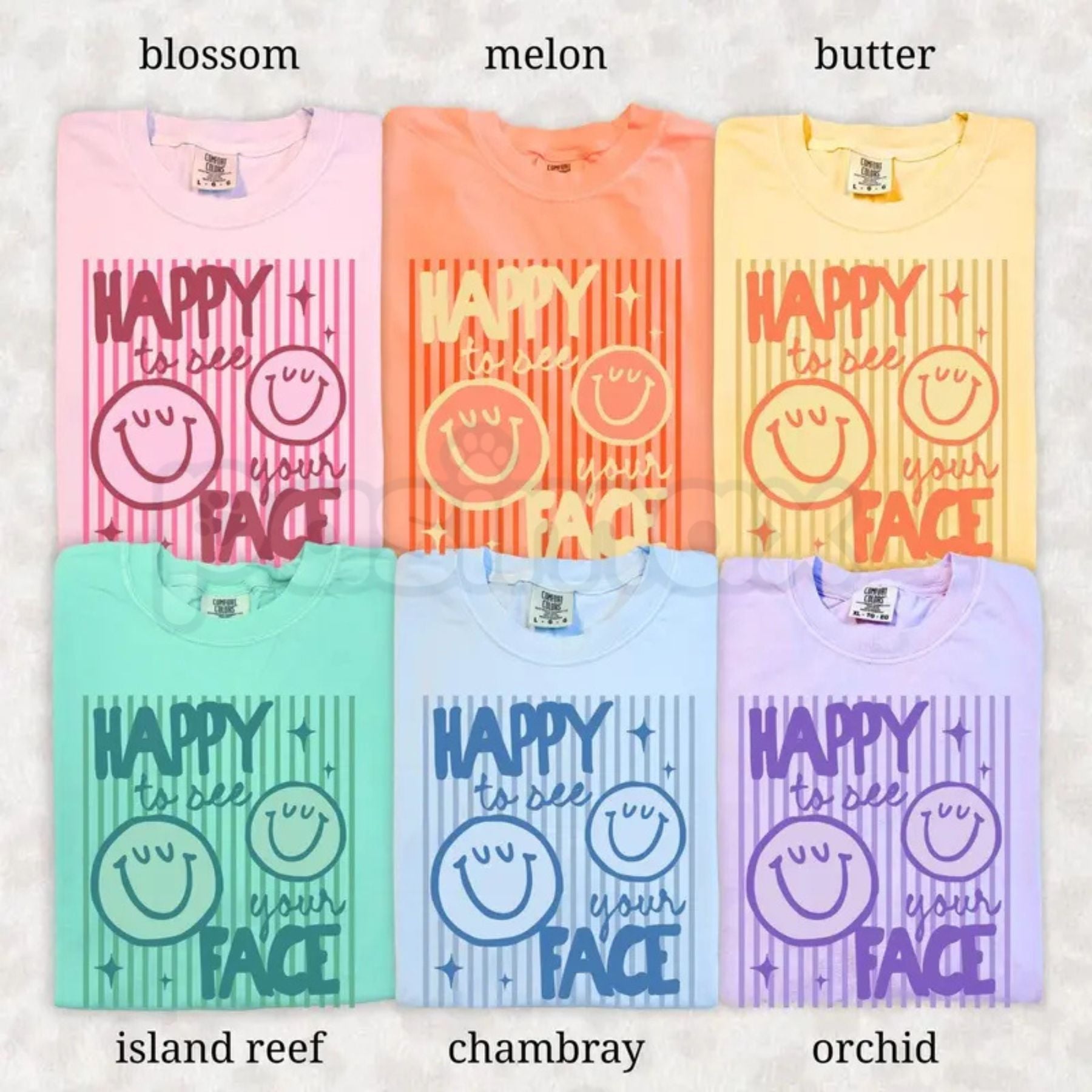 Comfort Colors® "Happy To See Your Face" Teacher T-Shirt – Retro Aesthetic Back to School Graphic Tee, Cute Retro Smiley Classroom Gift Top