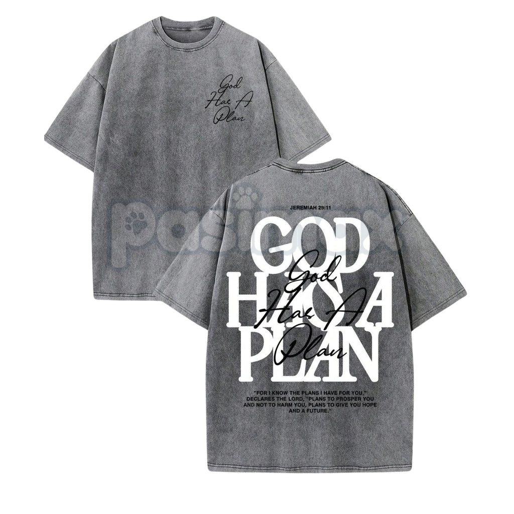 Pasimax "God Has A Plan" Double Sided T-Shirt – Retro Washed Christian Letter Print, 230 GSM Cotton — detail close-up
