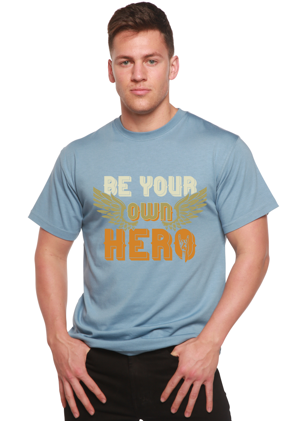 Spun Bamboo Be Your Own Hero Men's Bamboo Viscose/Organic Cotton Short Sleeve Graphic T-Shirt — side view