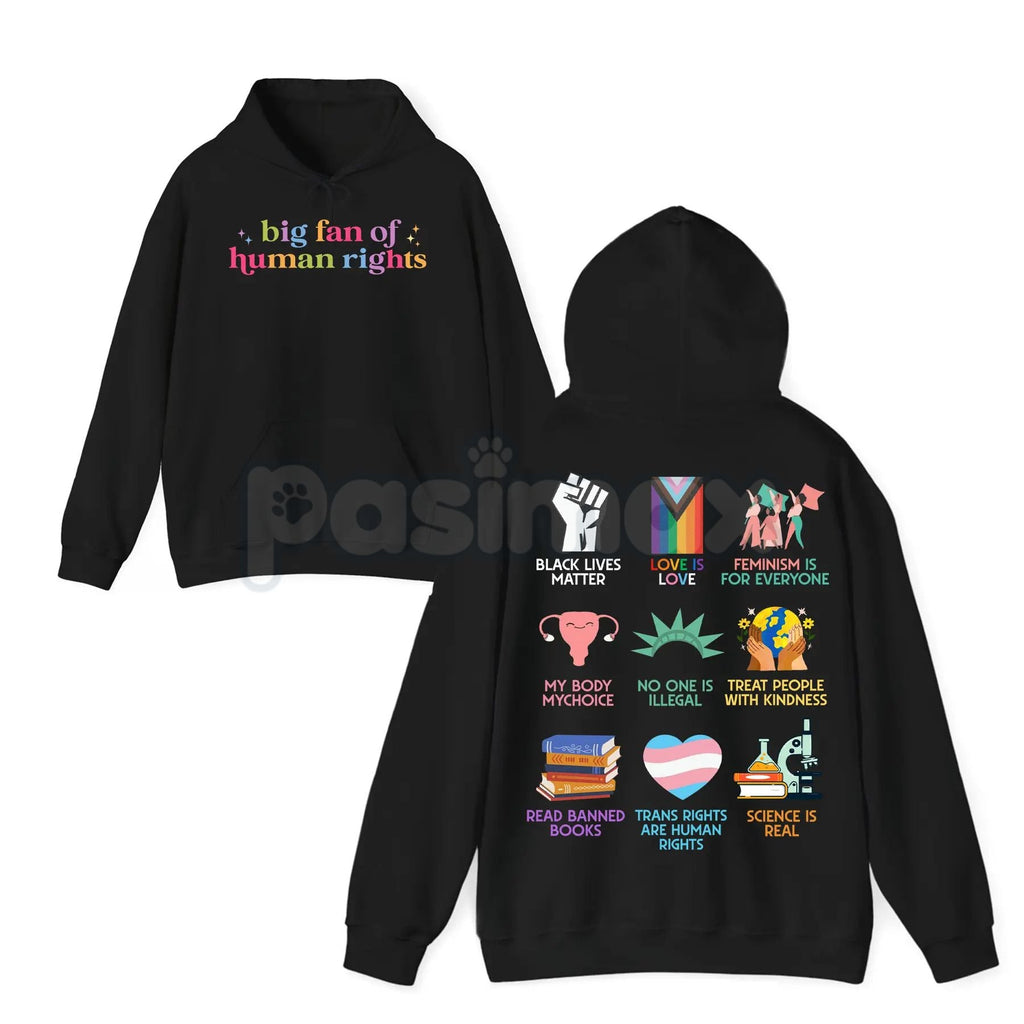 Pasimax Big Fan of Human Rights Hoodie – Statement Pullover, Social Justice & Activism Apparel, Unisex — detail close-up
