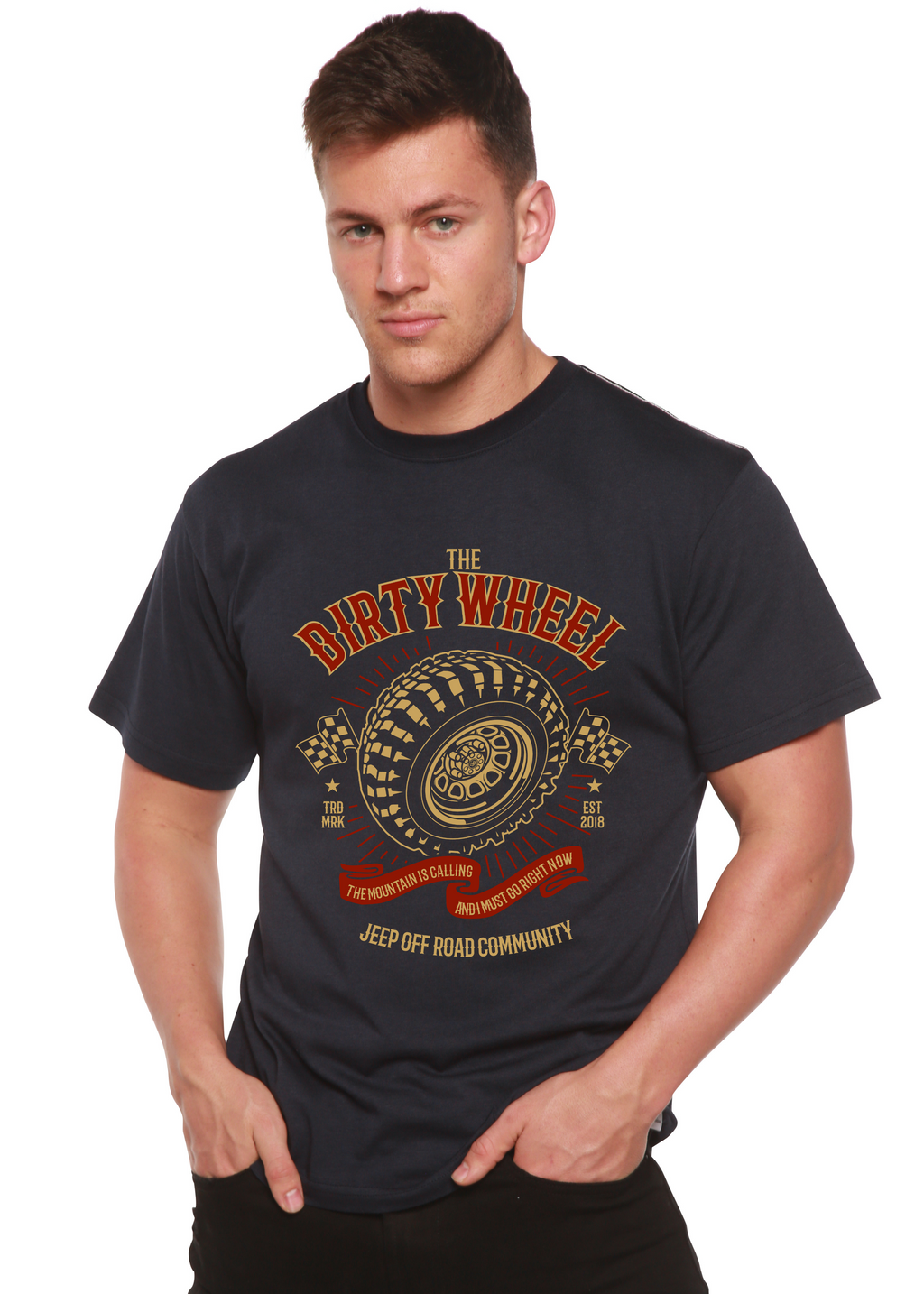 Spun Bamboo The Dirty Wheel Spun Bamboo® Men's Bamboo Viscose/Organic Cotton Short Sleeve Graphic T-Shirt — detail close-up