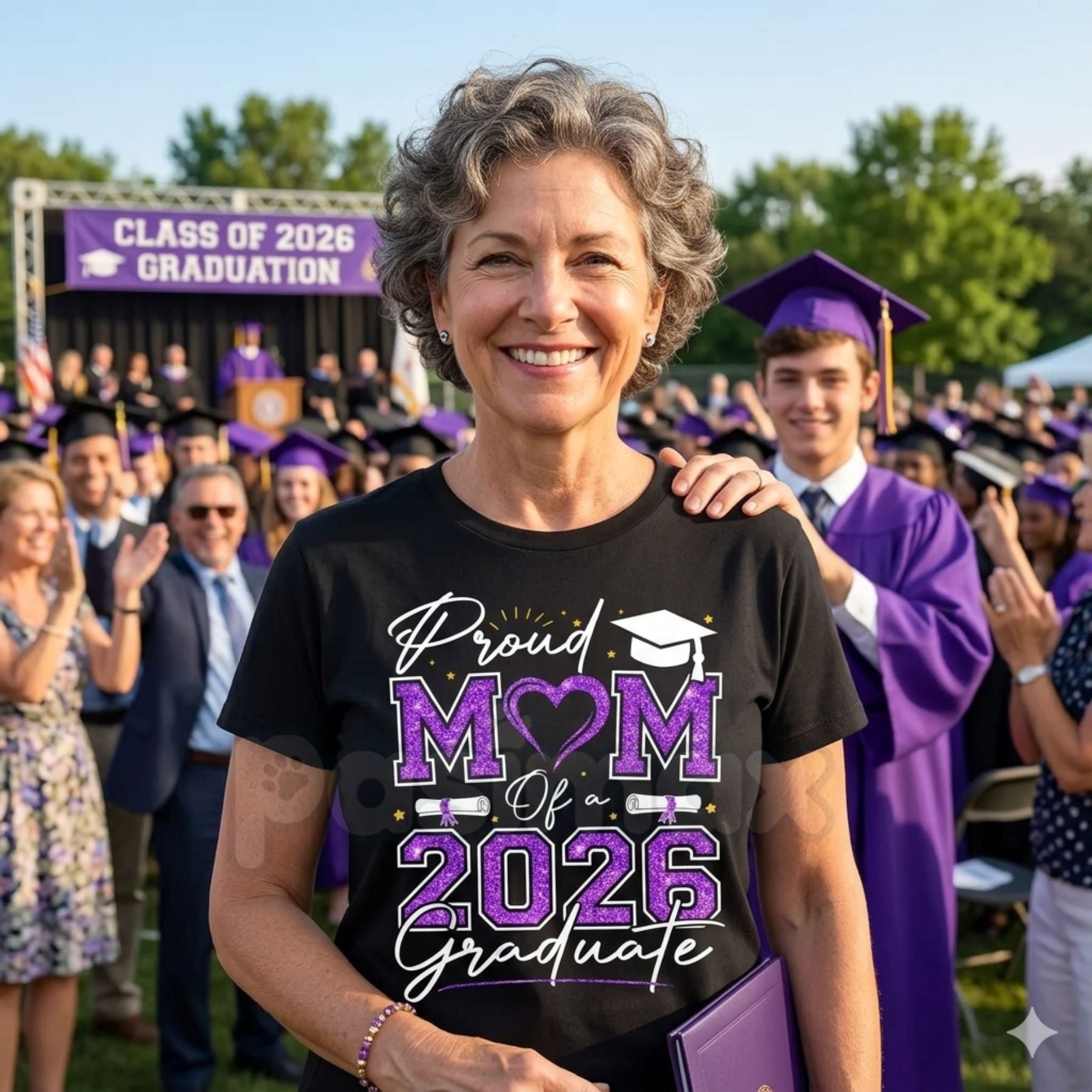 Proud Mom of a 2026 Graduate T-Shirt – Senior 2026 Purple & Gold School Spirit Tee