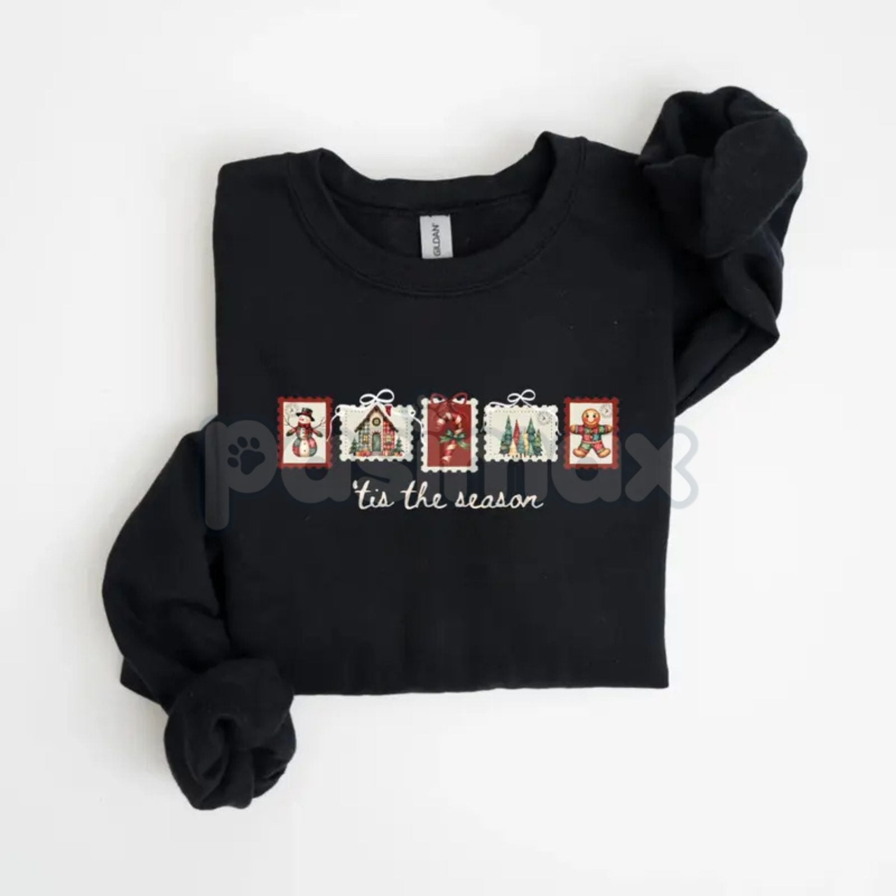 Pasimax Retro Winter Stamp Sweatshirt | Vintage Holiday Postal Jumper | Nostalgic Christmas Mail Crewneck | Philately Gift — 