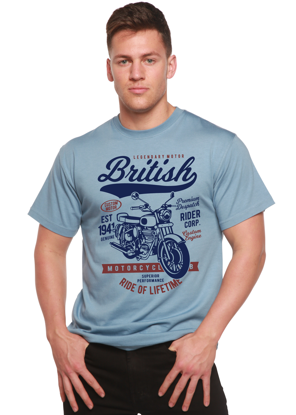 Spun Bamboo British Motorcycle Men's Bamboo Viscose/Organic Cotton Short Sleeve Graphic T-Shirt — lifestyle context