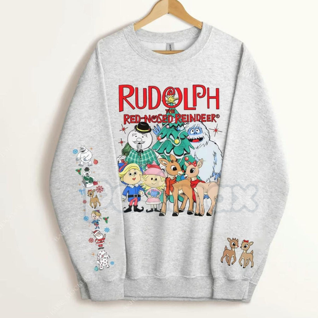 Pasimax Rudolph Red Nosed Reindeer Sweatshirt with Sleeve Design | Nostalgic Christmas Jumper | Holiday Detail Crewneck — det