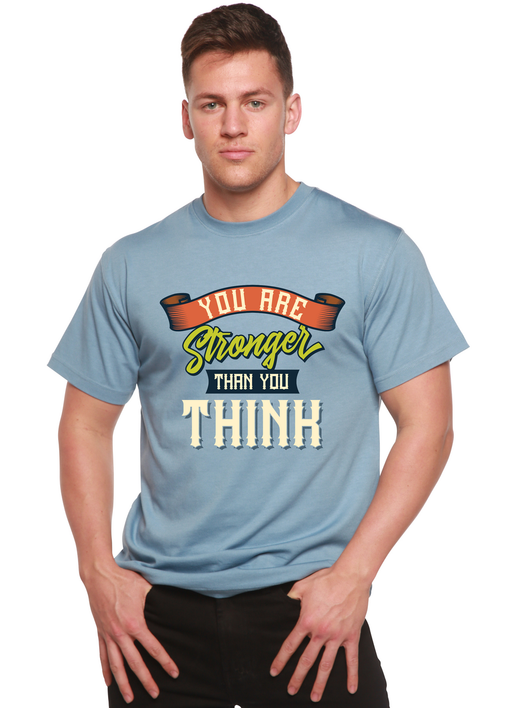 Spun Bamboo You Are Stronger Than You Think Men's Bamboo Viscose/Organic Cotton Short Sleeve Graphic T-Shirt — back view