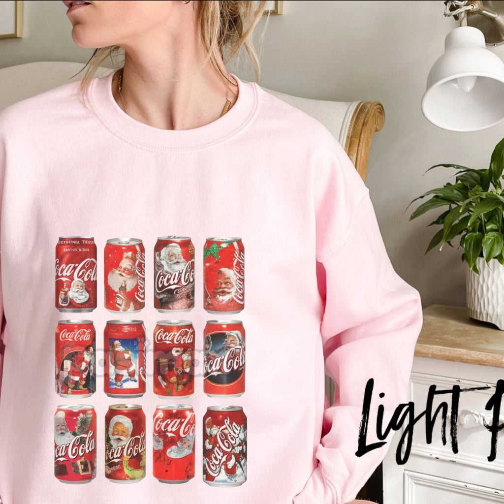 Pasimax Vintage Coke Santa Cans Christmas Sweatshirt — detail close-up