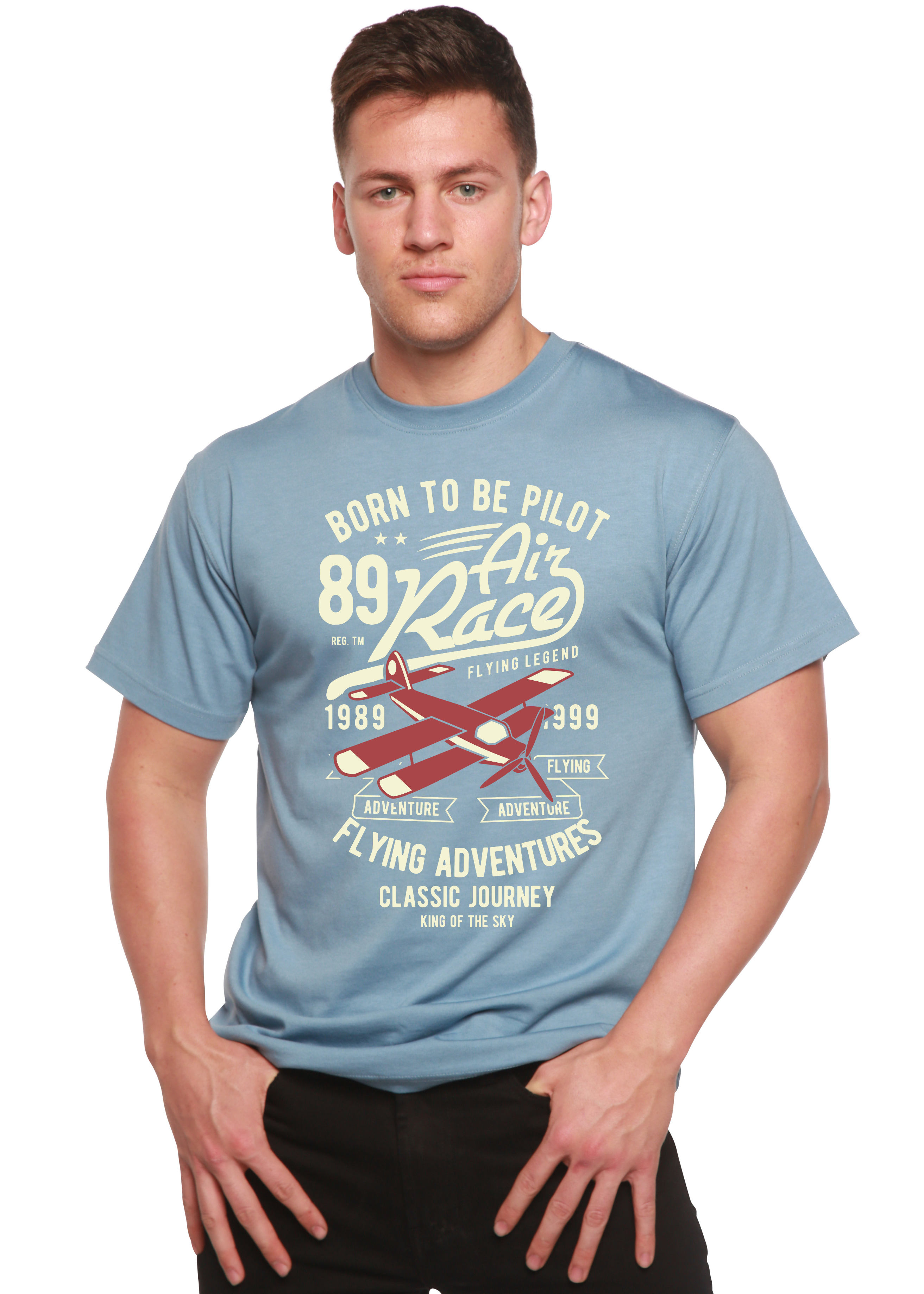 Spun Bamboo Born To Be Pilot Men's Bamboo Viscose/Organic Cotton Short Sleeve Graphic T-Shirt — back view