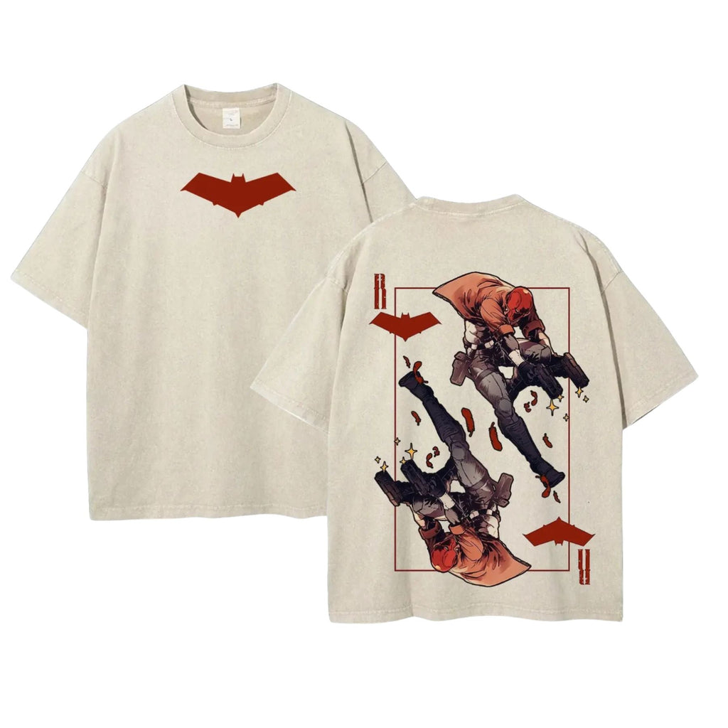 Pasimax Retro Washed Tee Red Hood Print — detail close-up
