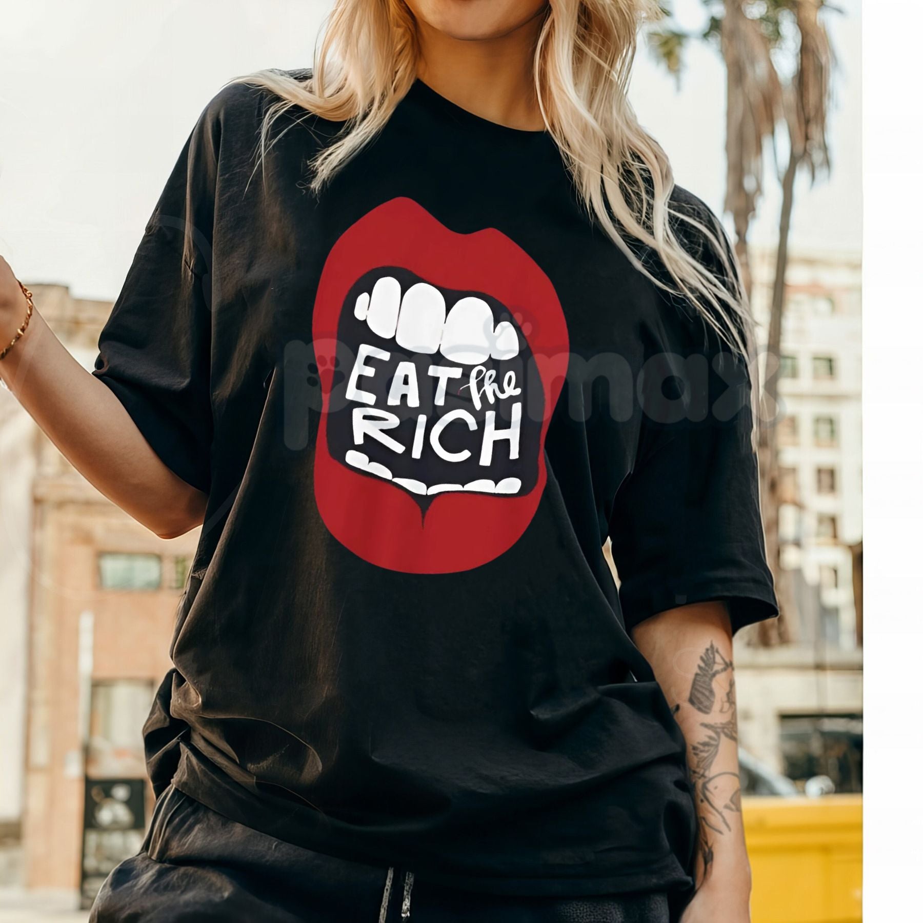 Pasimax "Eat The Rich" Graphic T-Shirt - Anti-Capitalist Protest Tee, Funny Subversive Streetwear Shirt, Sarcastic Political 