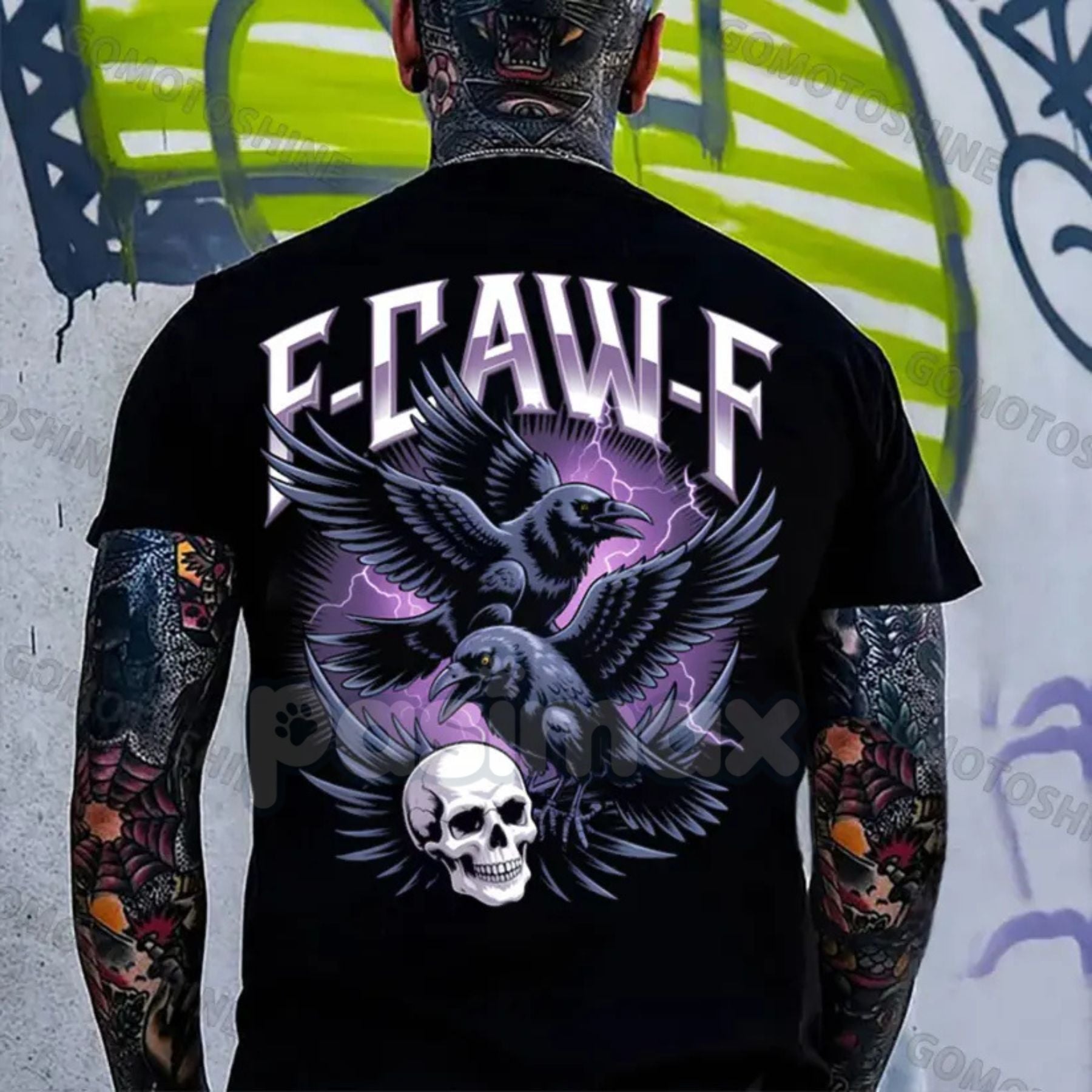 Pasimax F-CAW-F "Mortality Call" T-Shirt - Gothic Crow and Skull Print, Men's Dark Mystique Graphic Tee, Edgy Unisex Apparel 