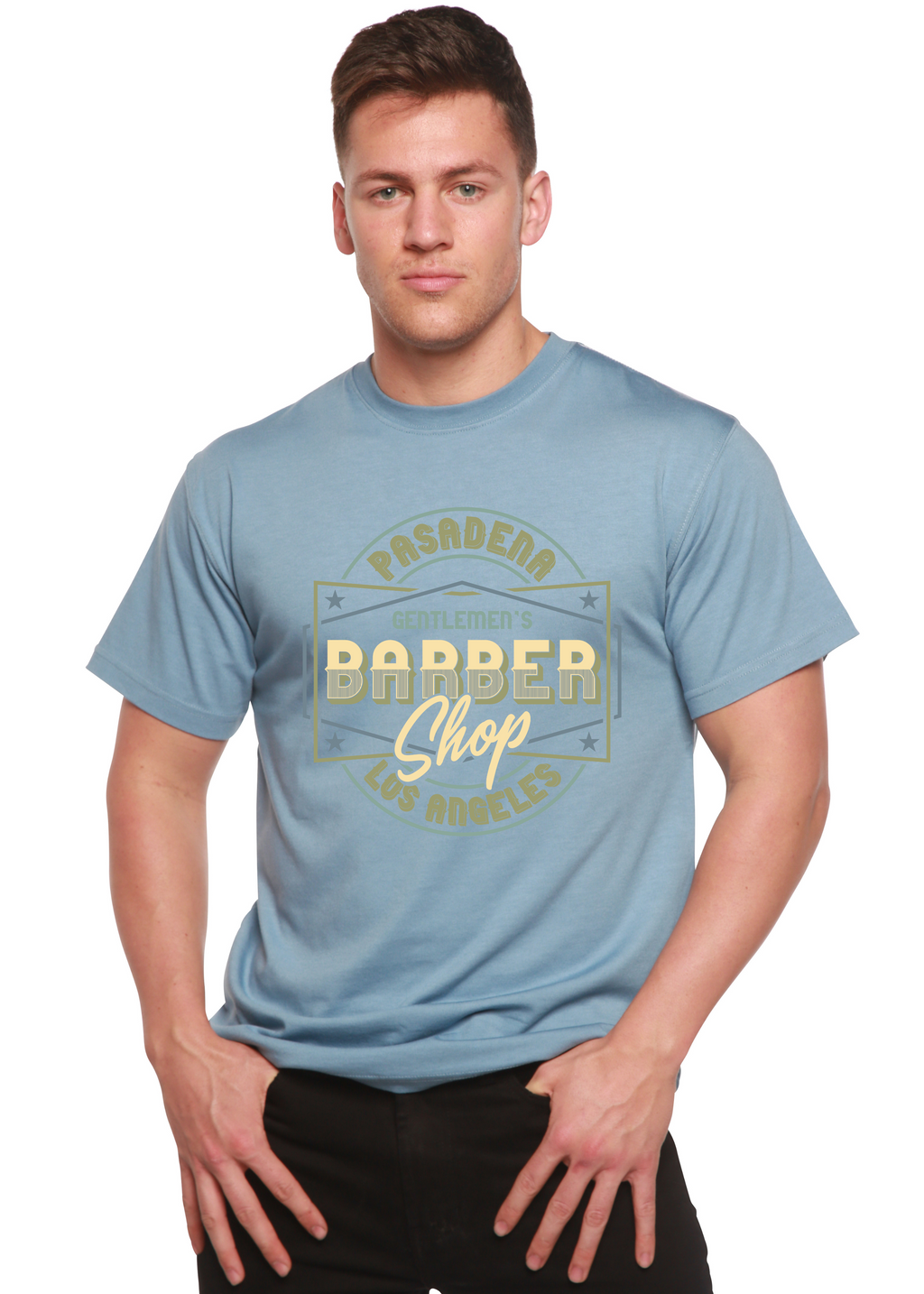 Spun Bamboo Gentlement's Barber Shop Men's Bamboo Viscose/Organic Cotton Short Sleeve Graphic T-Shirt — side view
