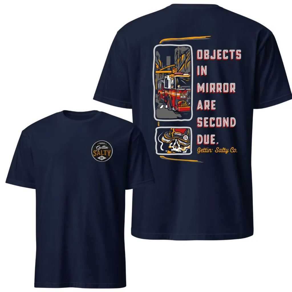 Pasimax "Objects in Mirror" Firefighter T-Shirt — detail close-up