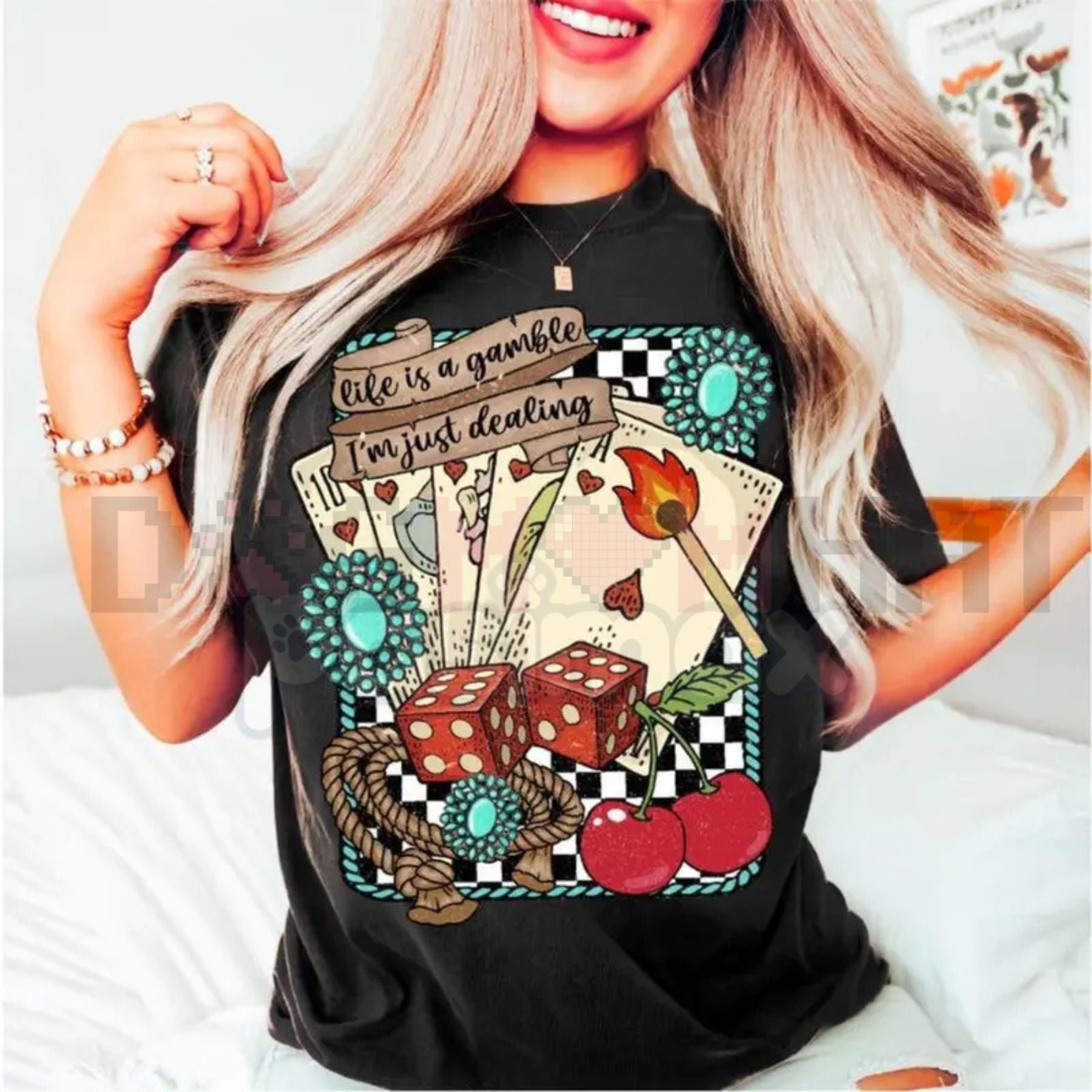 Pasimax Life is a Gamble Shirt – Retro Turquoise Western Graphic Hoodie & Wild West Country Sweatshirt — detail close-up