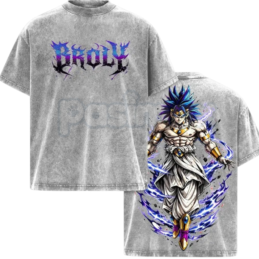 Pasimax The Nightmare Warrior: Broly DBZ Washed Tee – Heavyweight Cotton Relaxed Fit Retro Anime Graphic T-Shirt — side view